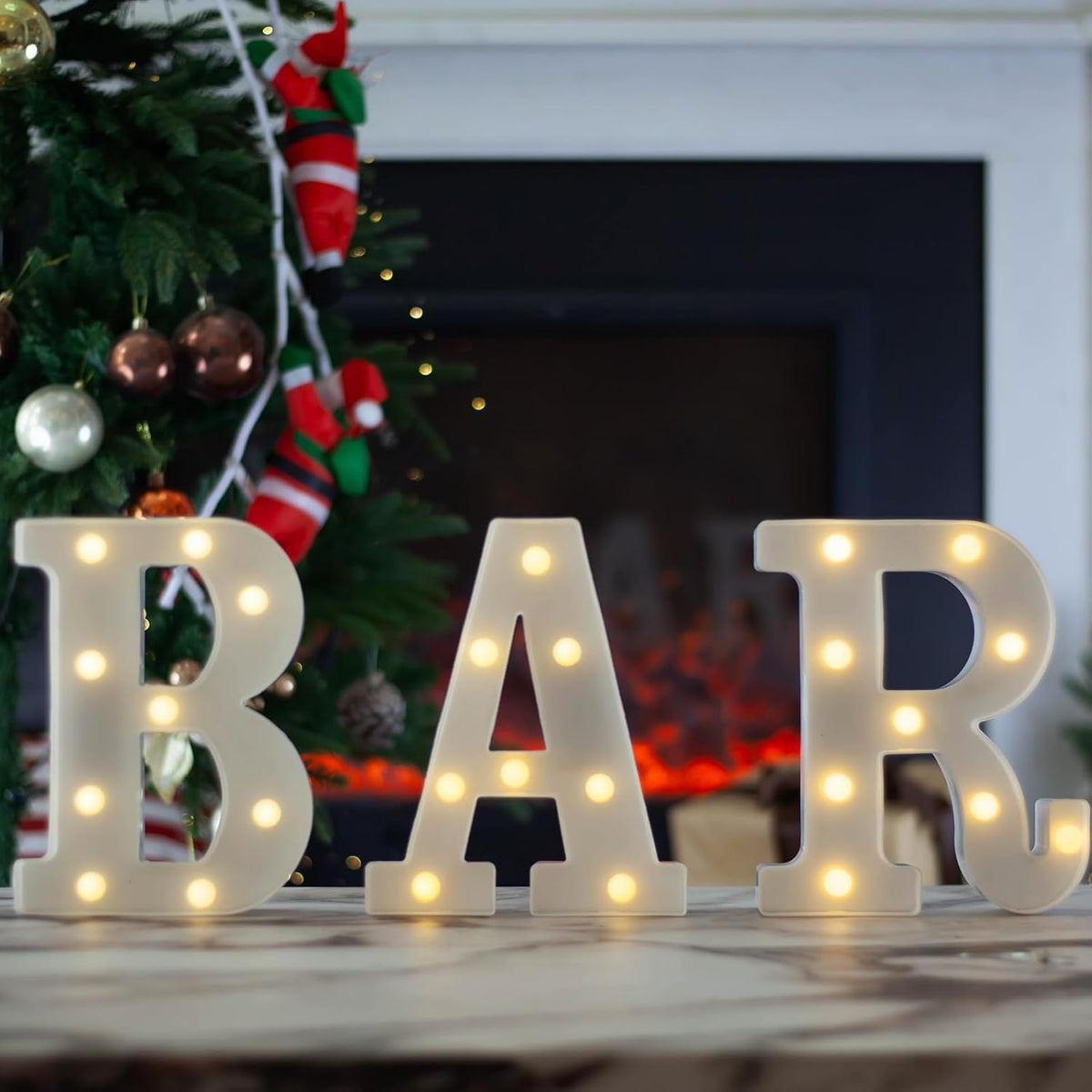 LED Marquee Letter Lights, Small Light Up Marquee BAR Sign, Decorative LED Alphabet Lamp, Battery