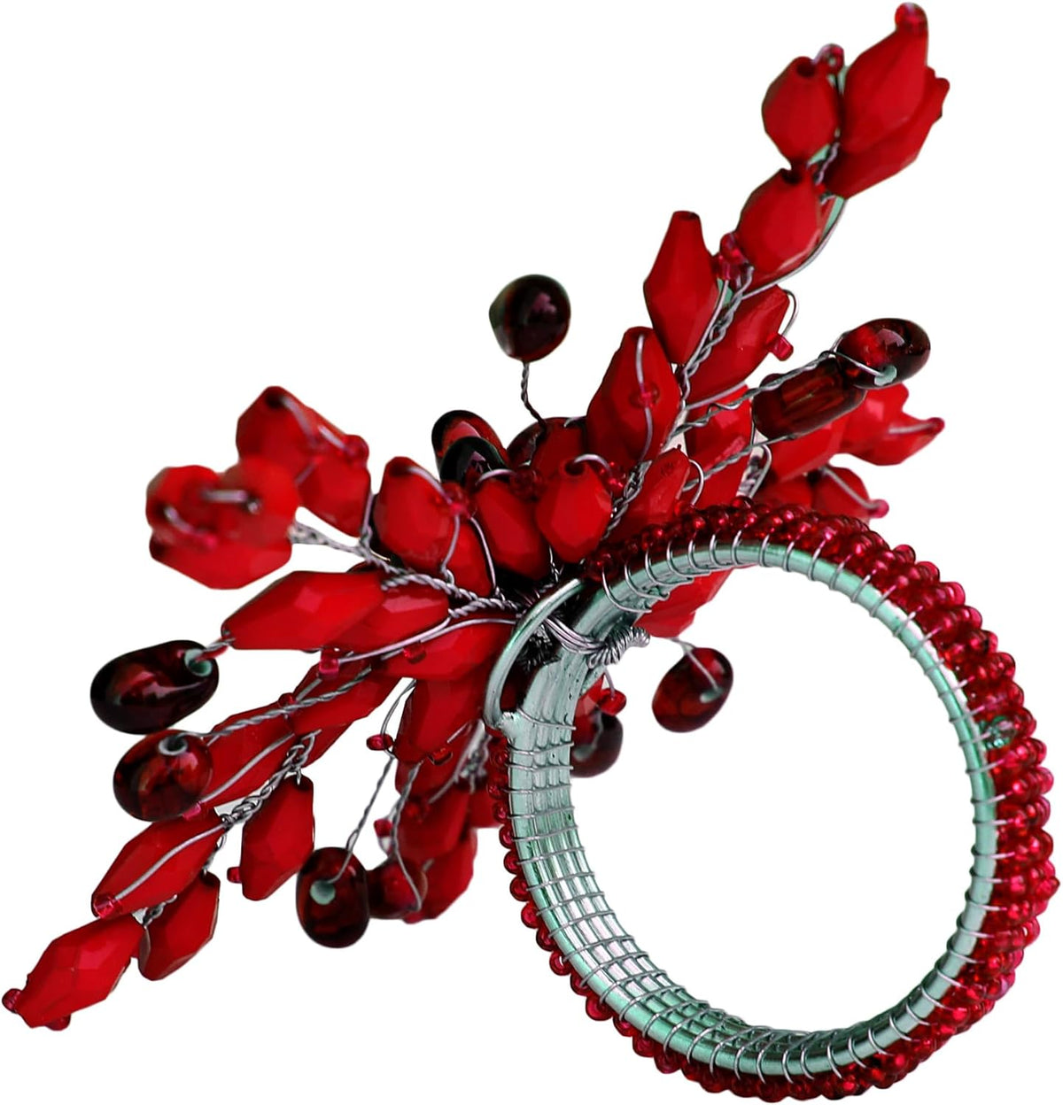 Napkin Rings Set of 12 for Dining Table Decoration Parties Everyday Metal Napkin Holder Leaf Red