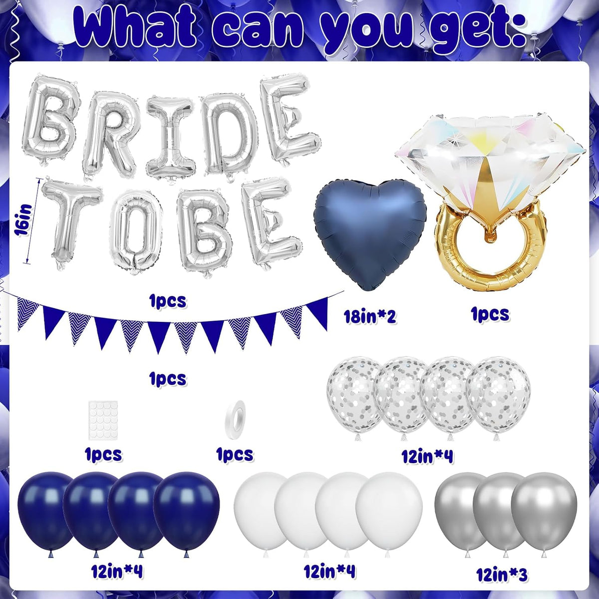 Blue Silver Bachelorette Party Decorations, Silver Bride To Be Bridal Shower Balloons Decoration