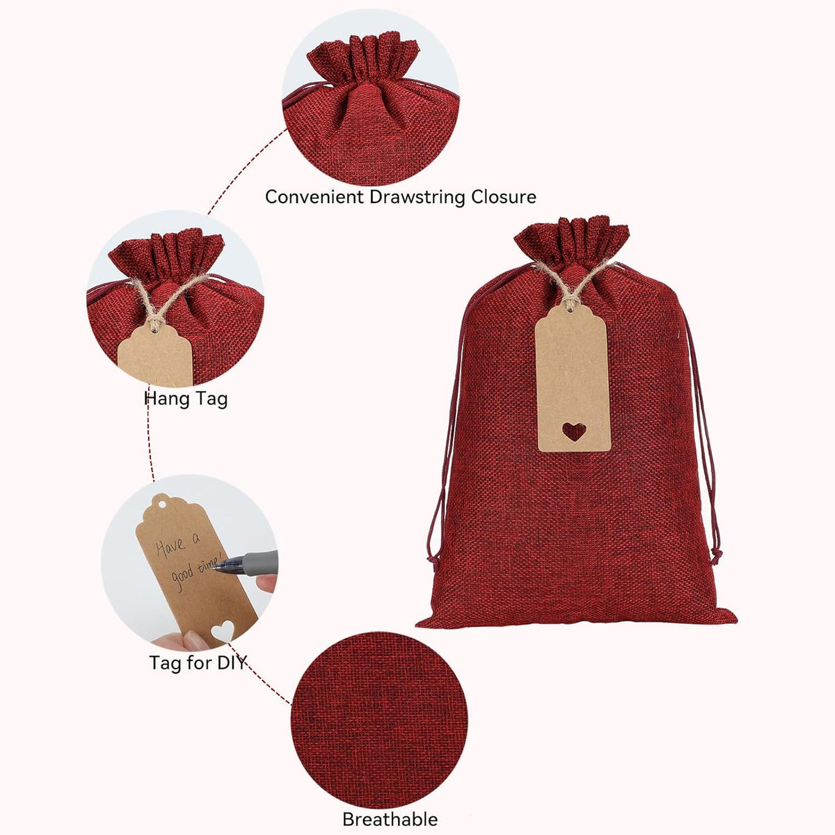 Tapleap Burlap Bags with Drawstring - 10Pcs 8x12 Red Gift Sacks for Wrapping Halloween Favors