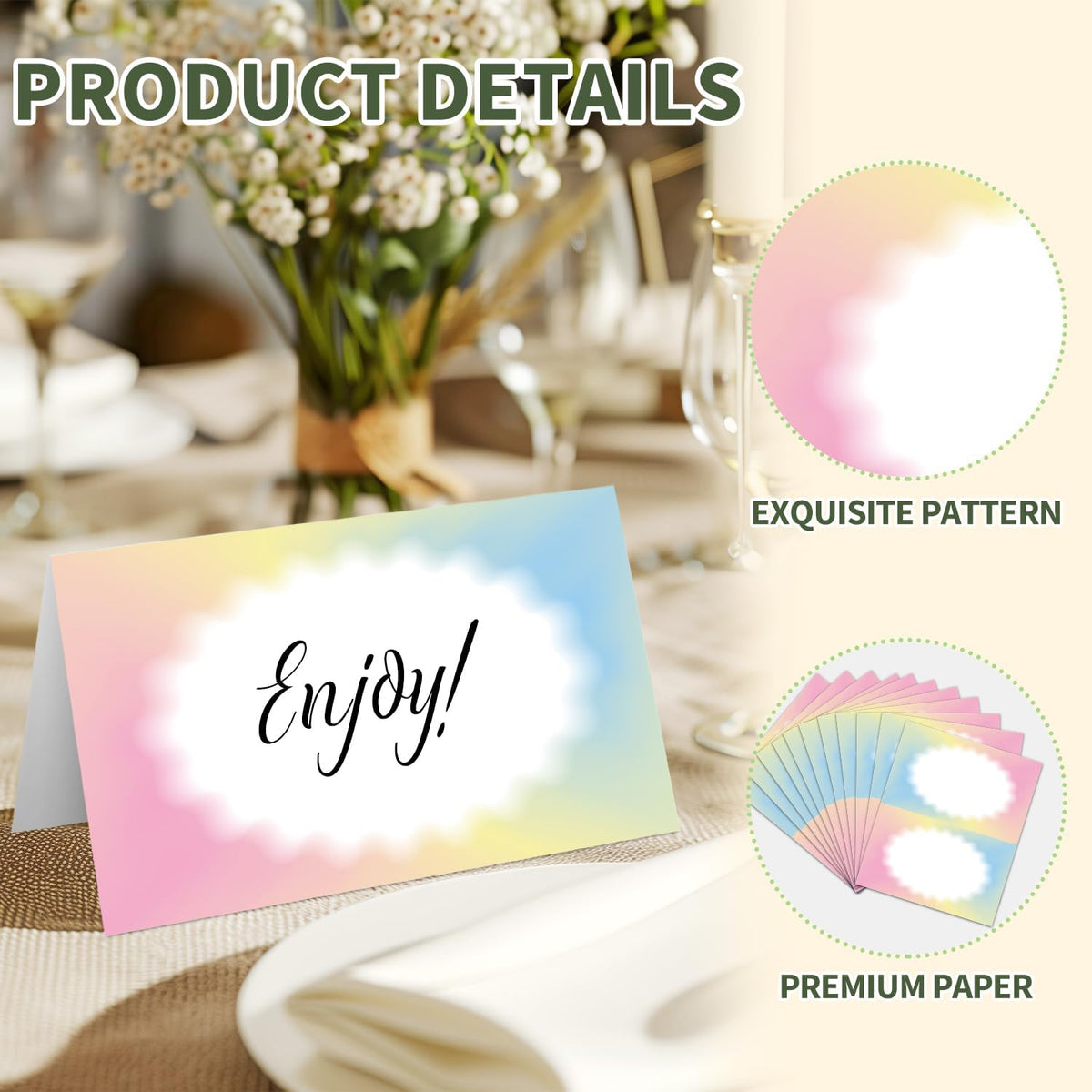 25 Color Gradient Place Cards for Table Seating, Colorful Wedding Name Place Card, Tent Cards for