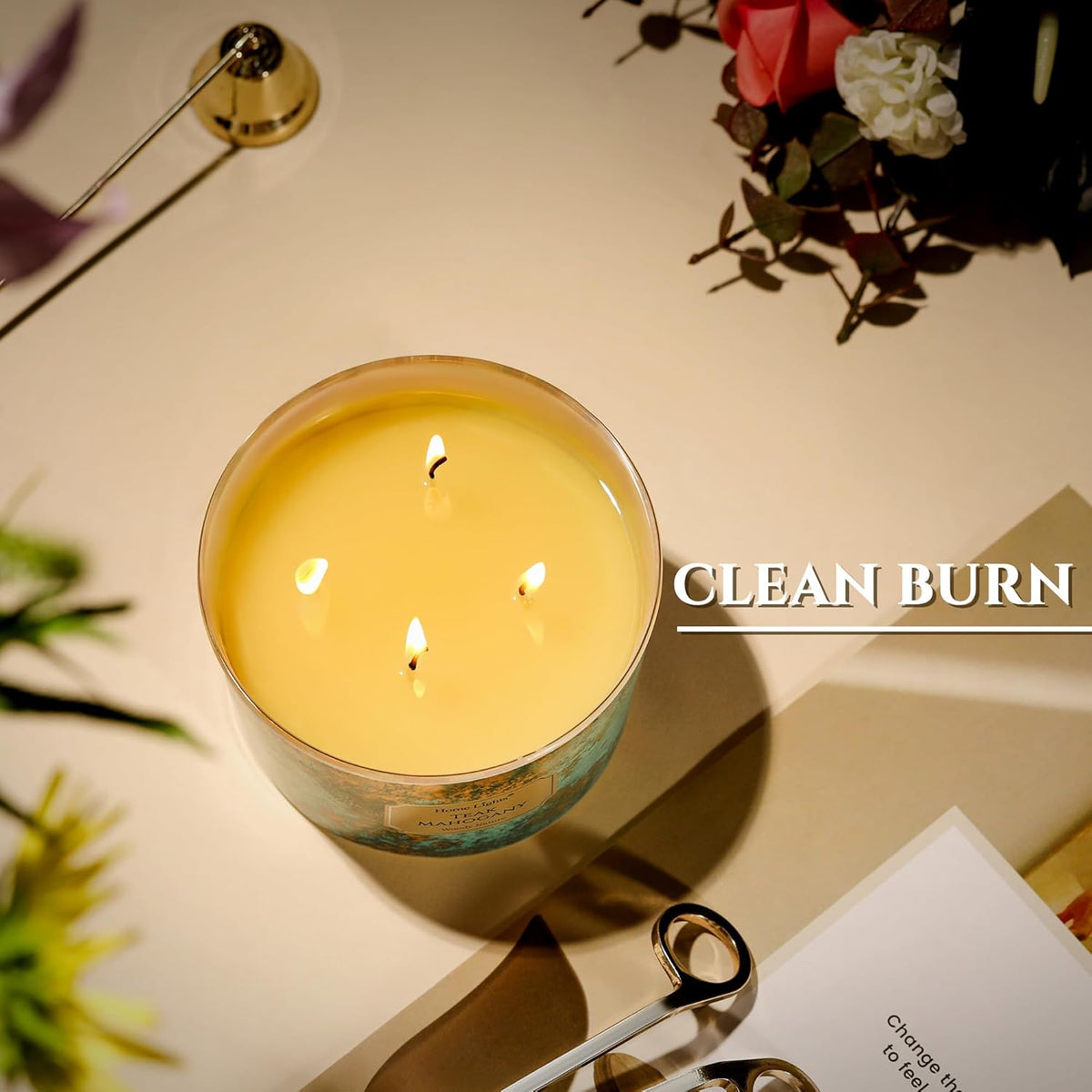HomeLights Large jar Candle | 4-Wick Long-Lasting Scented Candles, 18oz Natural Soy Wax Candle for