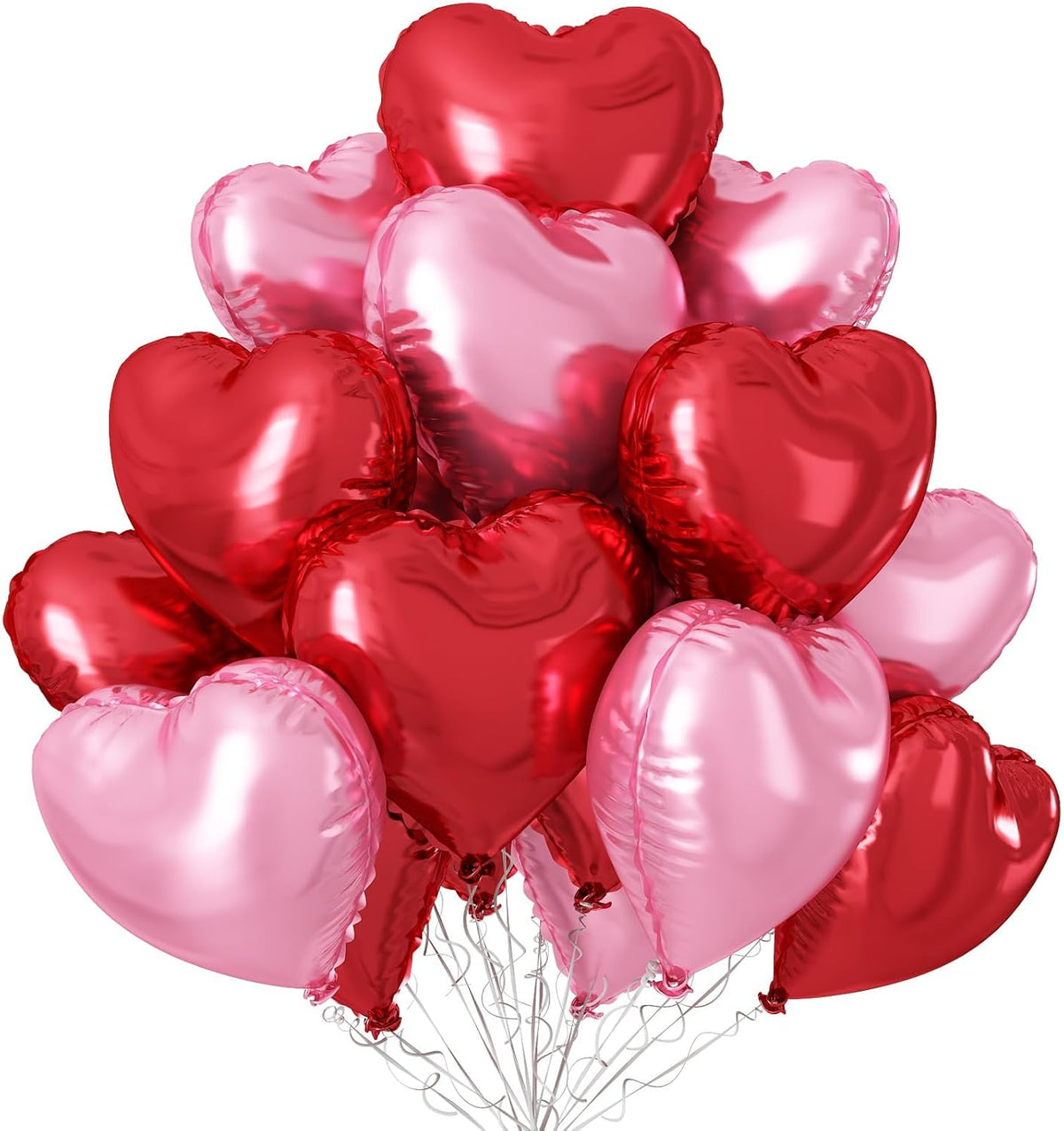 Pink Red Heart Balloons,12Pcs 18 Inch Light Pink Foil Love Heart Shaped Balloons for Valentines Day