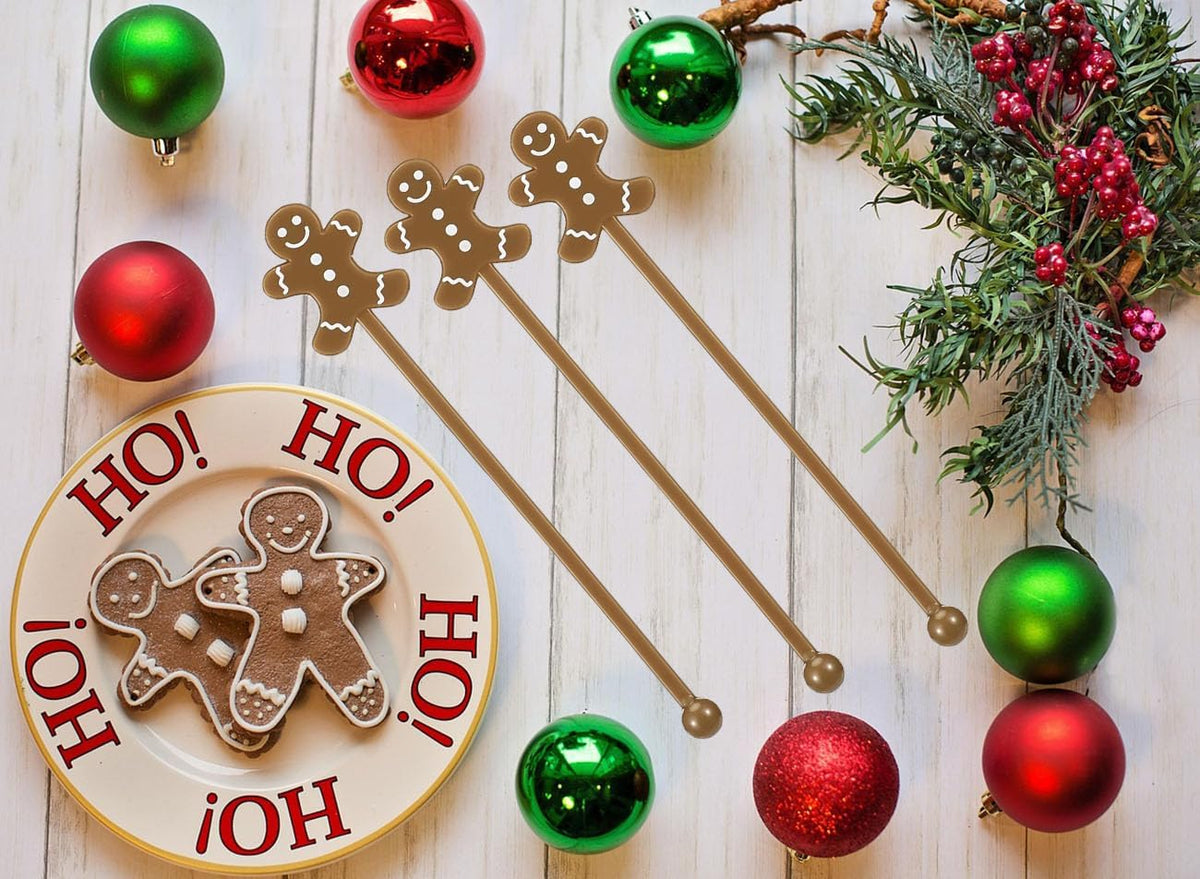 50 Pcs Christmas Drink Stirrers Xmas Coffee Stir Sticks Plastic Swizzle Sticks Cocktail Mixers for