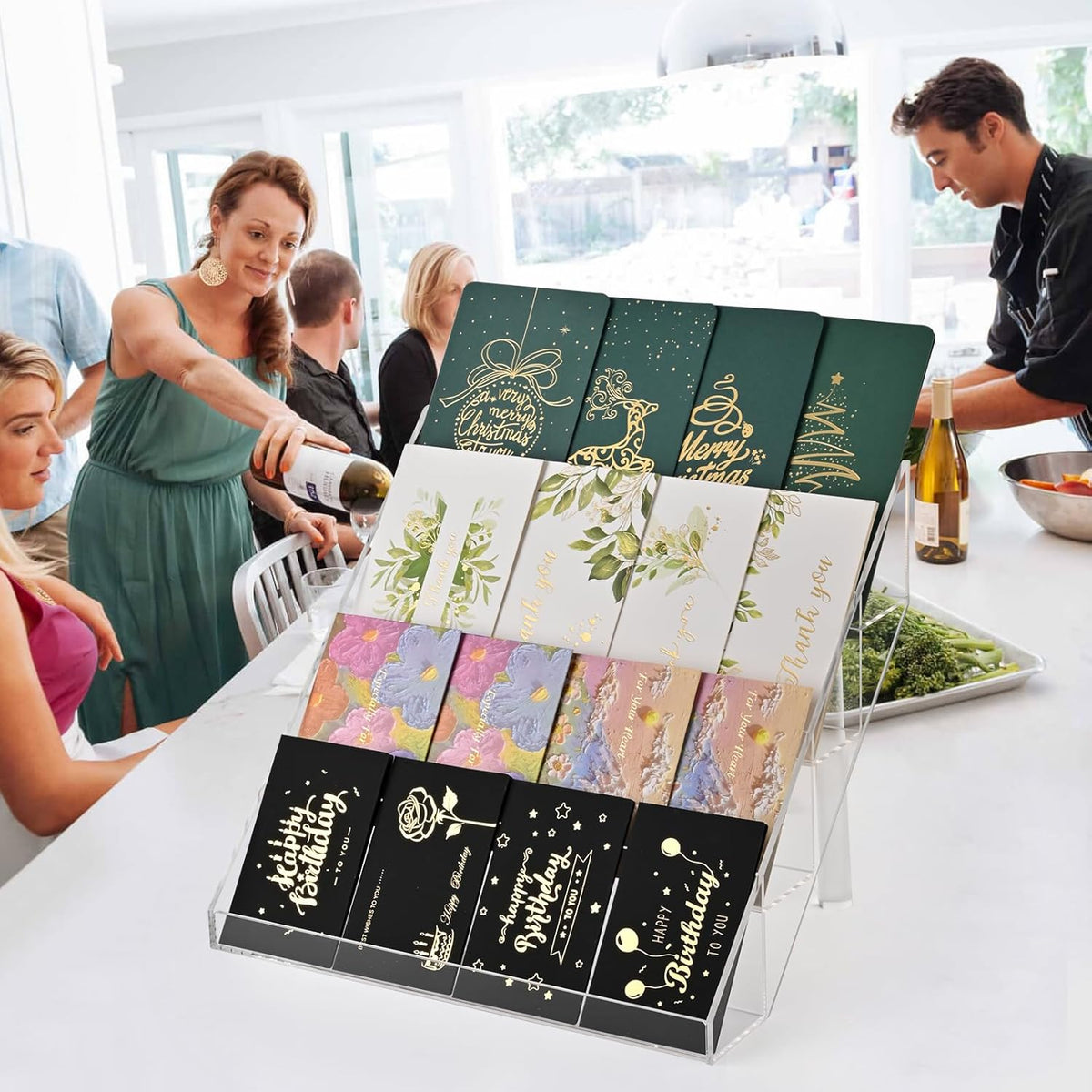 PecMuikee Greeting Card Display, 4 Tiers Clear Acrylic Sticker Display Stand for Vendors Retail