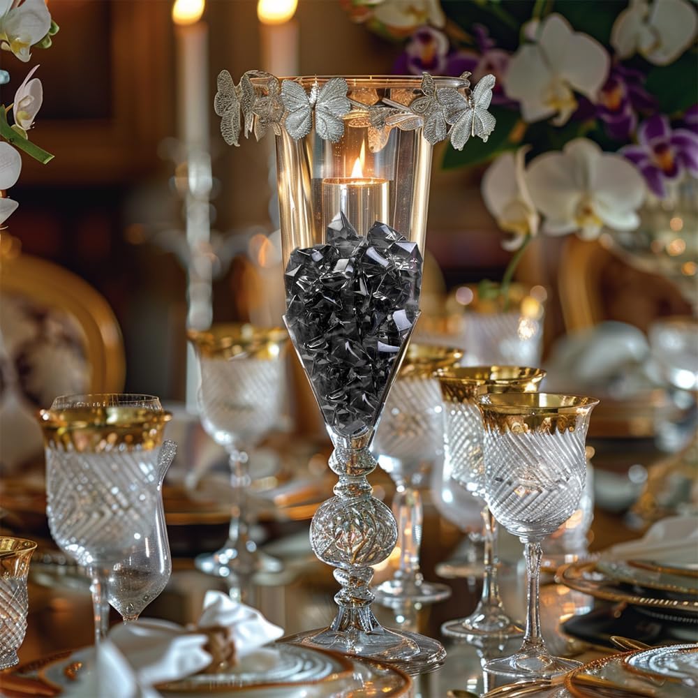 HappyFiller Halloween Decoration 160 Pack Gray Fake Crystal Ice Stone,Acrylic Rocks Gems,Grey Vase