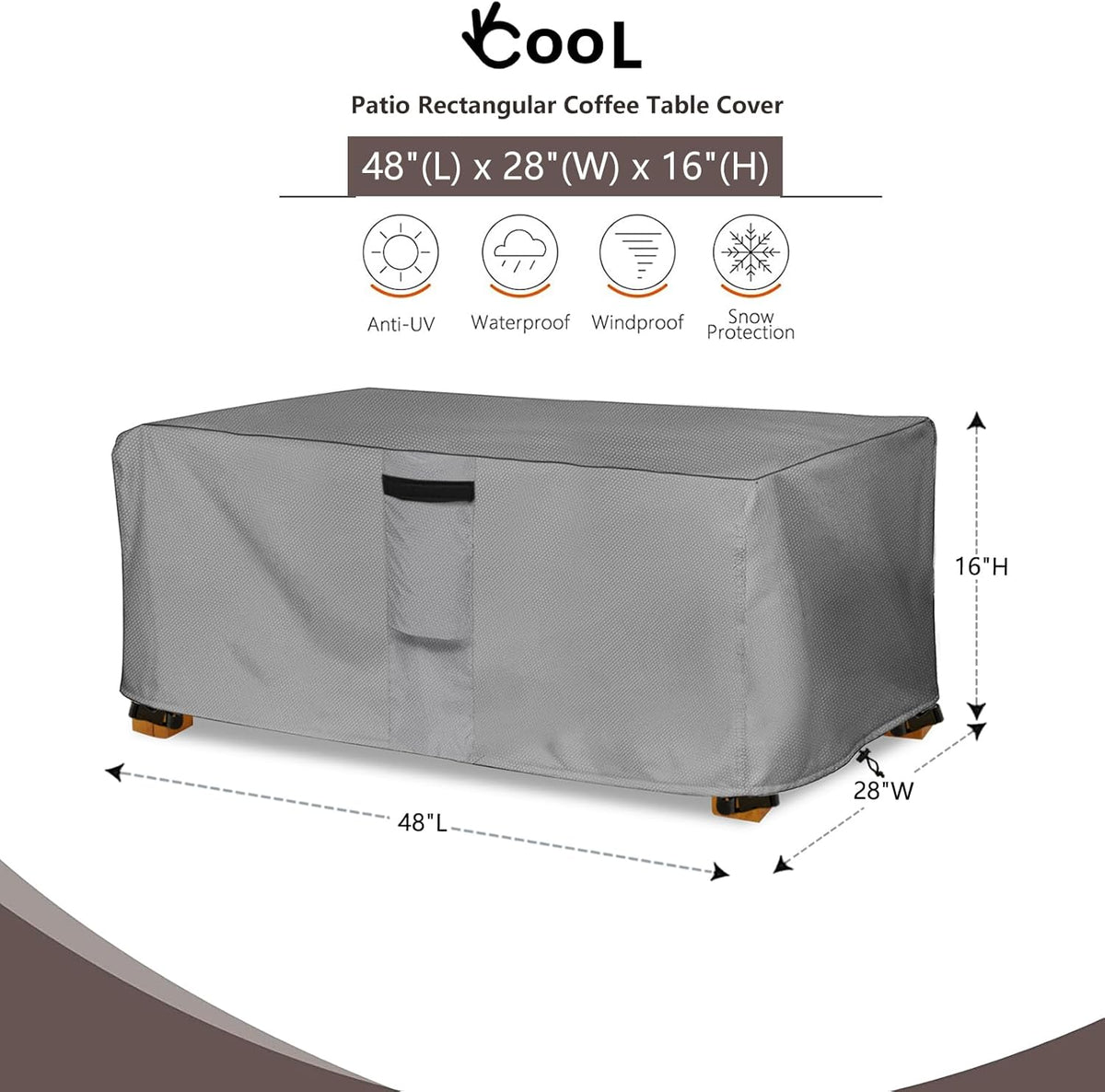 Outdoor Coffee Table Cover,Waterproof Rectangular Patio Small Side Table Cover,48 x 28 x 16 inch