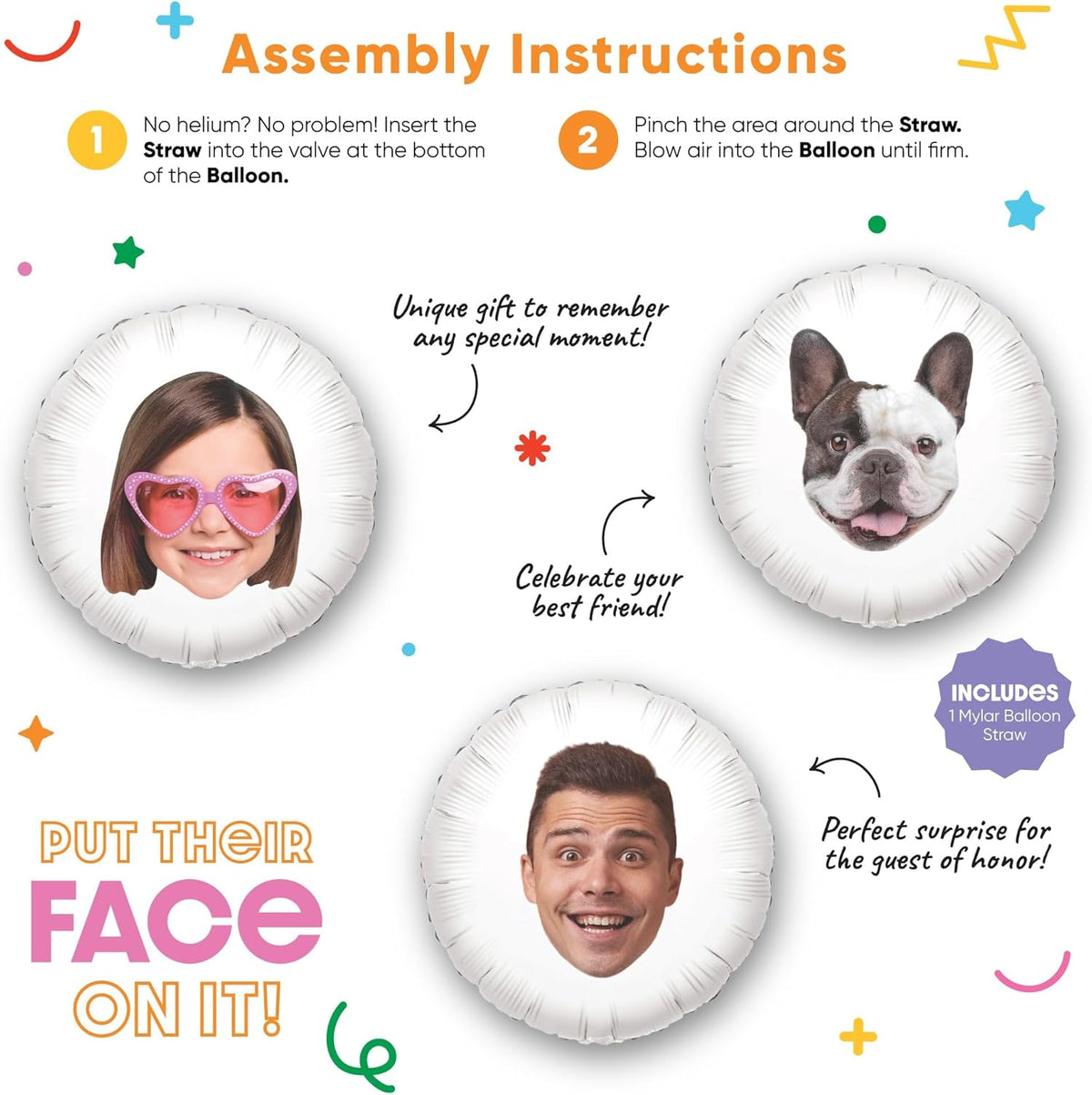 Big Dot of Happiness Personalized Fun Face Photo Balloons, Custom Birthday Balloons, Anniversary