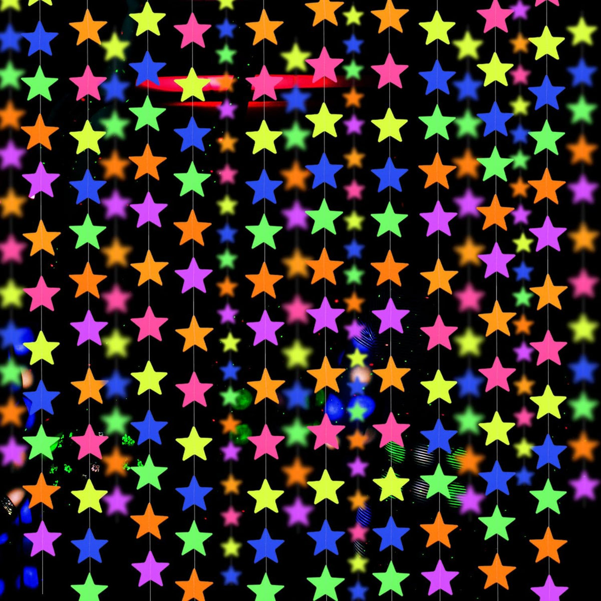 120feet UV Star Paper Neon Garland Neon Streamers Black Light Neon Decorations for Dark Glow Party