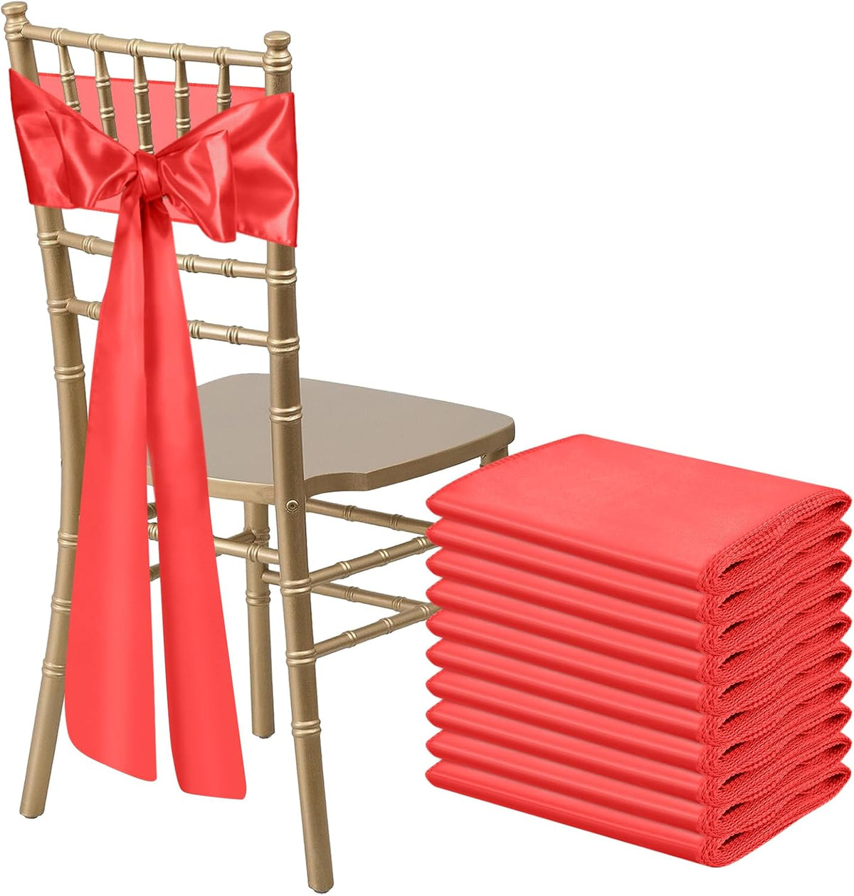 10 PCS Red Satin Chair Sashes Bows Universal Chair Ribbon Ties Back Sash for Wedding Party