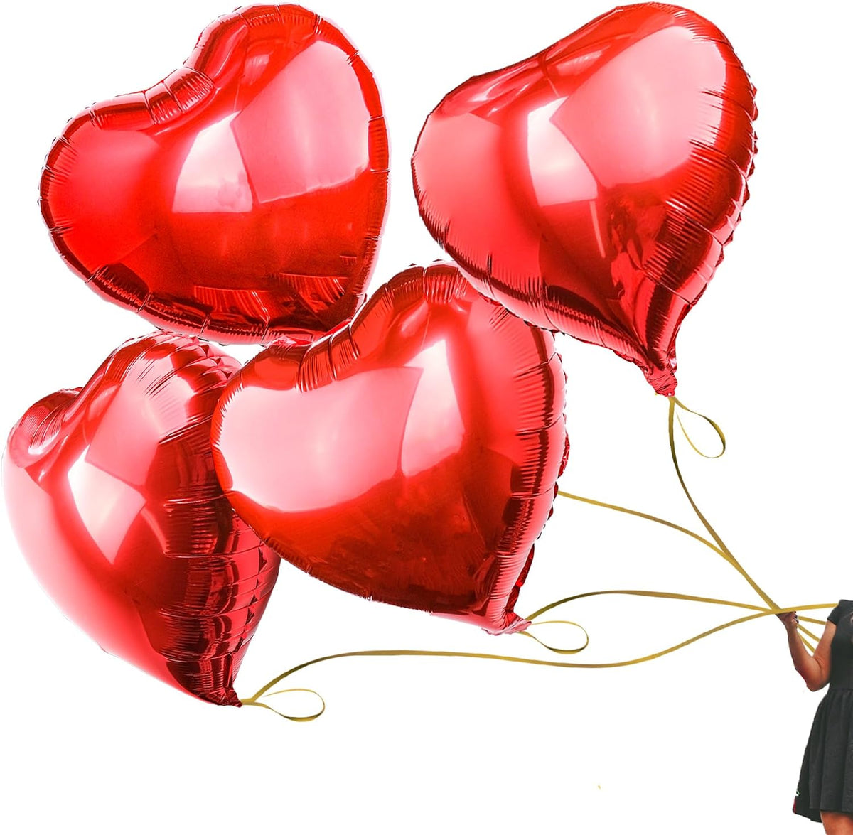 [4 Pcs] 32" Big Red Heart Foil Balloons, Big Giant Jumbo Heart Shaped Mylar Aluminium Decoration