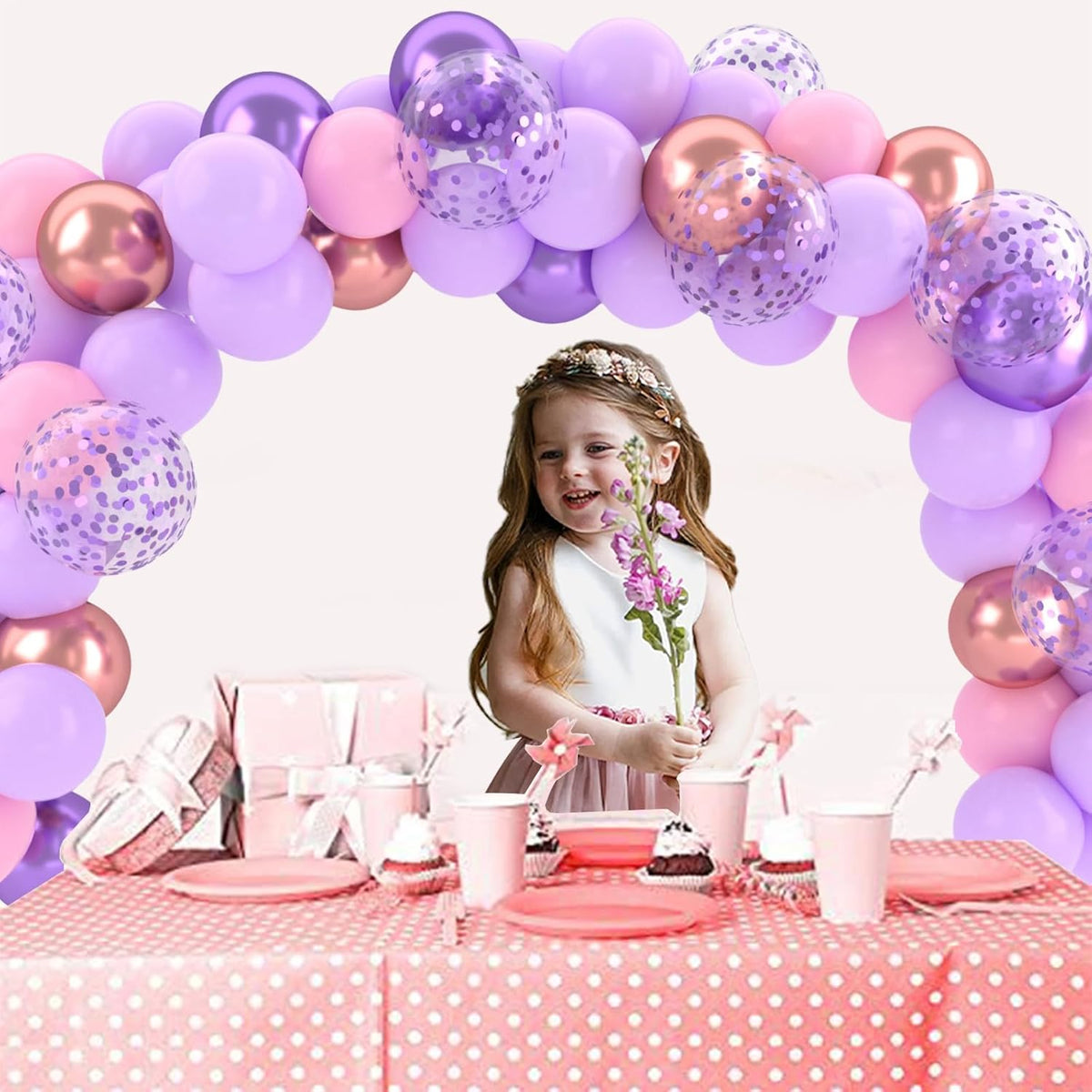 Patimate Purple and Pink Balloons Set, 50 pcs 12 inch Metallic Rose Gold Purple Pastel Pink Purple