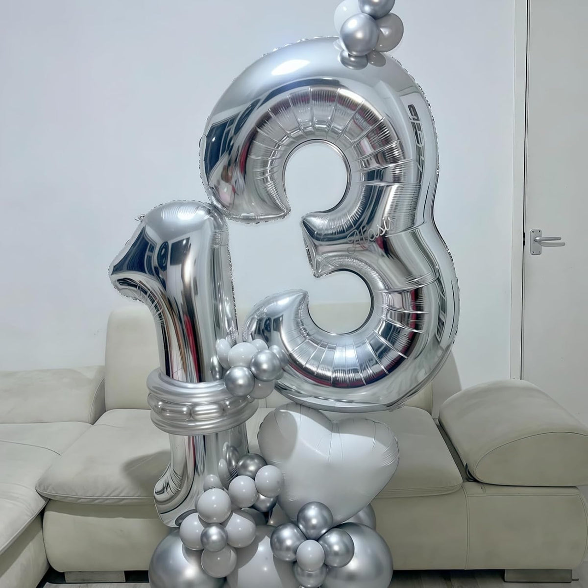 Silver 12th Birthday Balloons for Boys, 40 Inch Mylar Self Inflating 12 Balloon Number, Big Foil 1