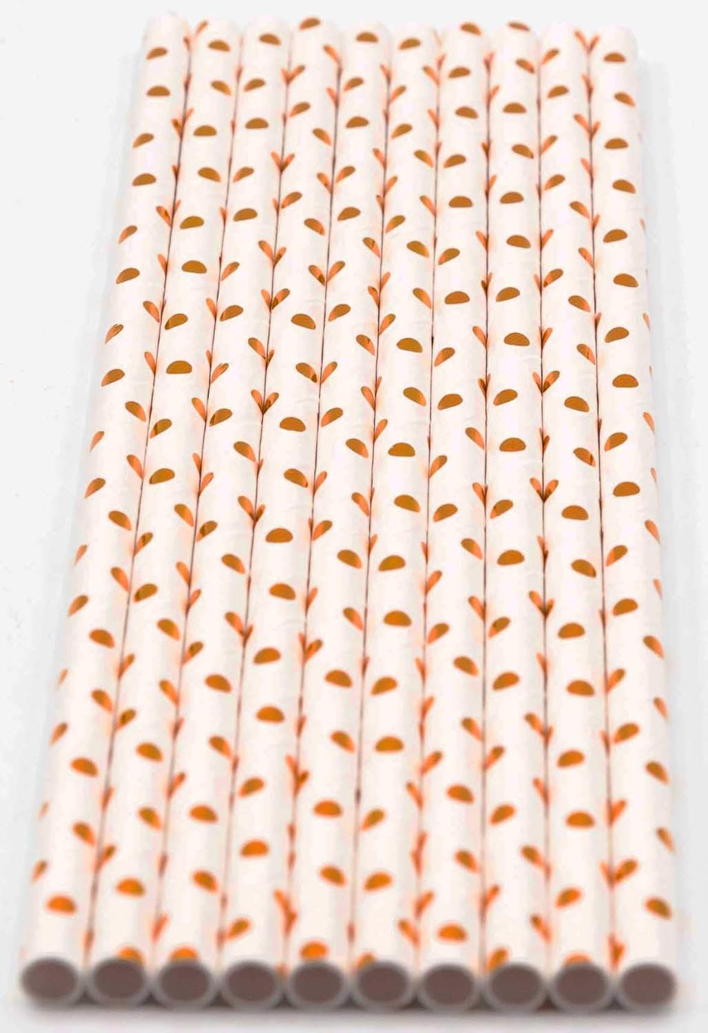 Pack of 150 Rose Gold Polka Dot Foil Biodegradable 4-Ply Paper Drinking Straws (Compostable