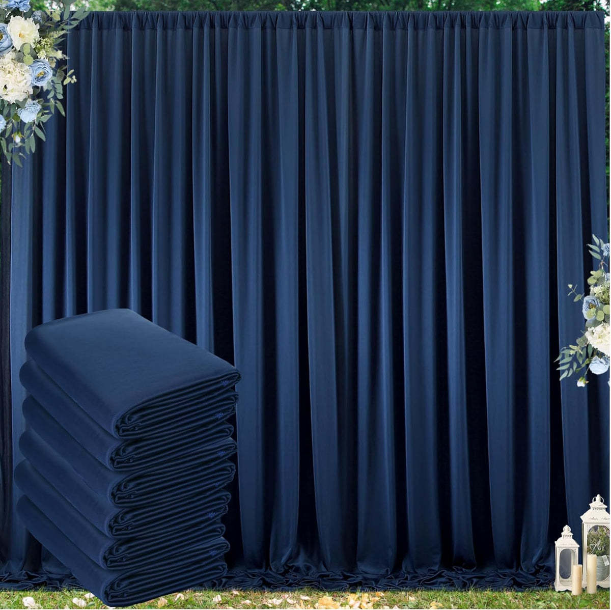 30 ft x 8 ft Navy Blue Backdrop Curtain Panels, 6 Panels 5 ft x 8 ft Wrinkle Free Polyester