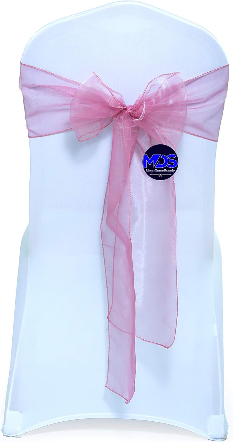 MDS Pack of 50 PCS Organza Chair Sashes Wider Dining Chair Bows Ribbon Tie Back for Wedding Party