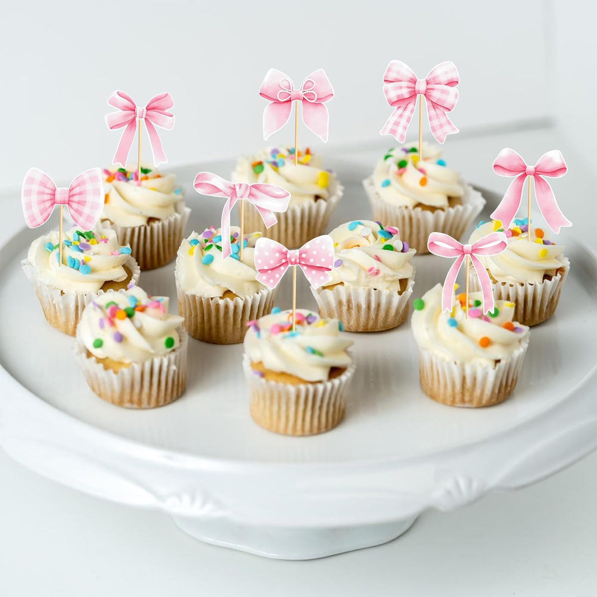 24pcs Coquette Bow Cupcake Toppers Pink Bow Coquette Birthday Cake Decorations for Bachelorette