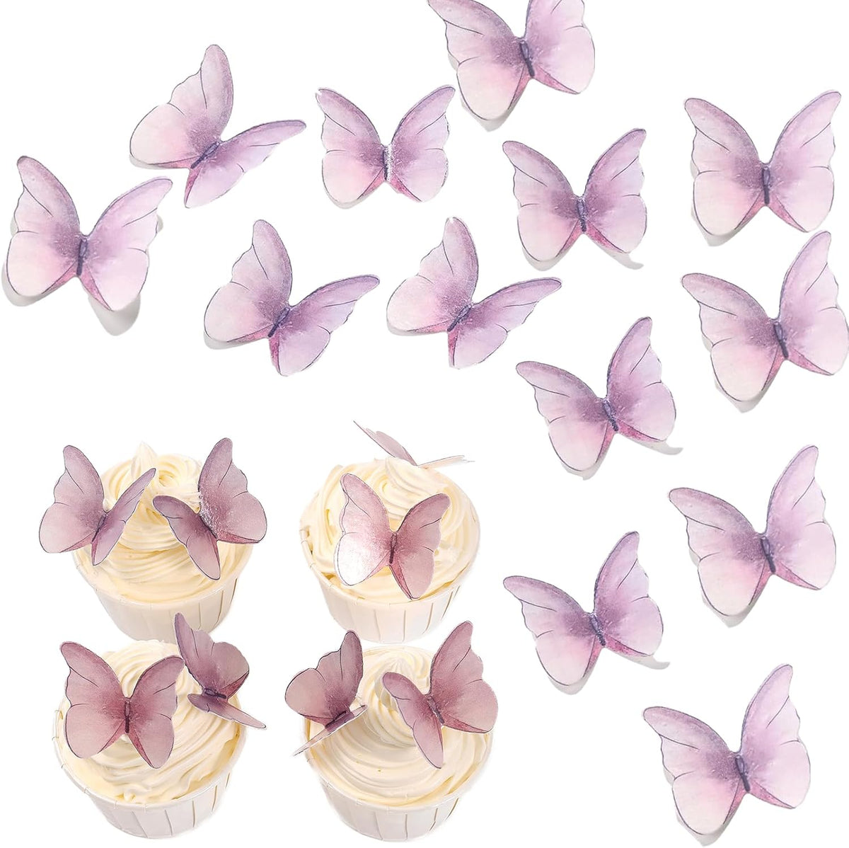 48Pcs Edible Butterflies Cake Topper Edible Butterfly Cupcake Toppers Wafer Paper Butterflies