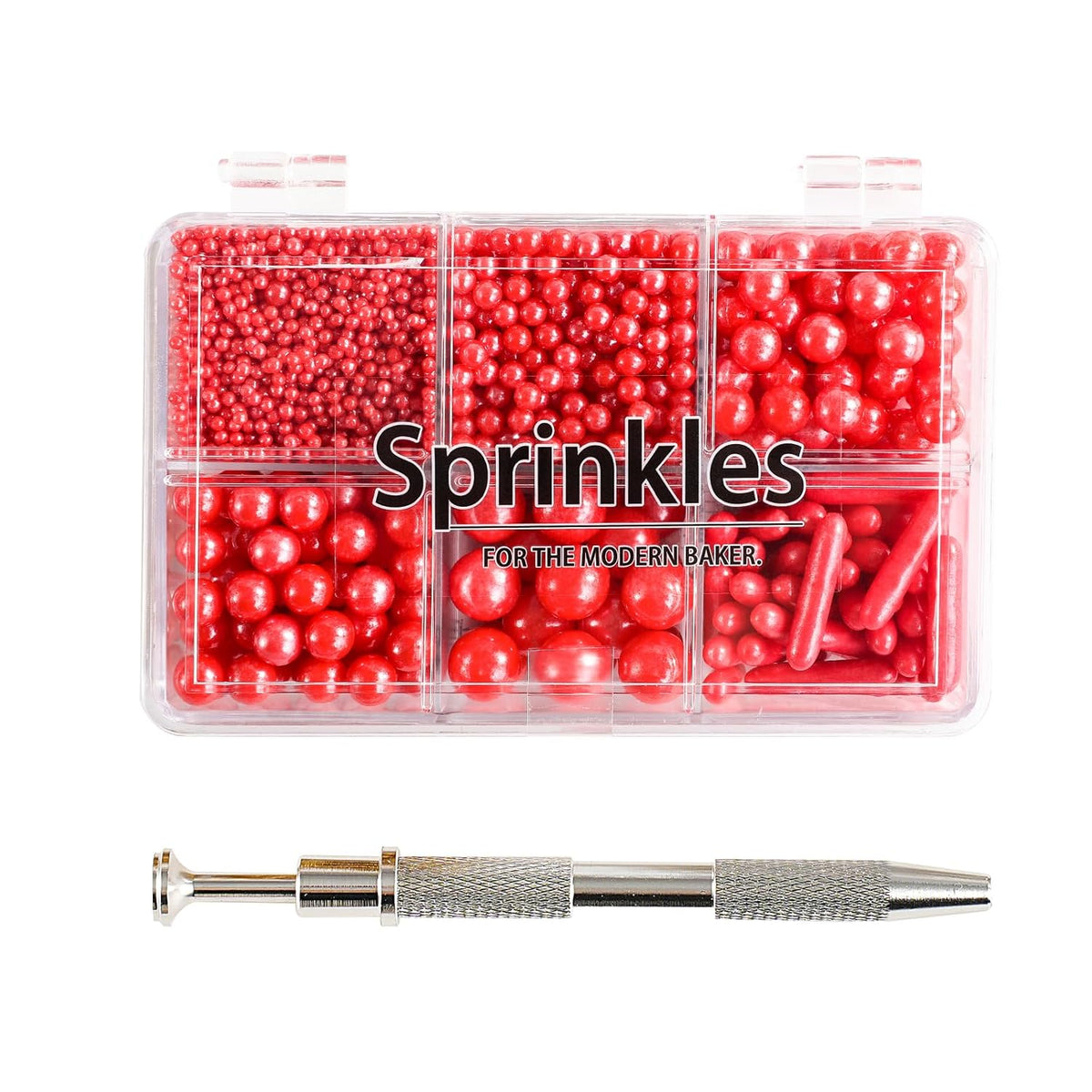 Kasvan Red Mix Sugar Sprinkles - Edible Candy Pearls with 4-Claw Sprinkle Pen,118g/4.16 Oz, Gift