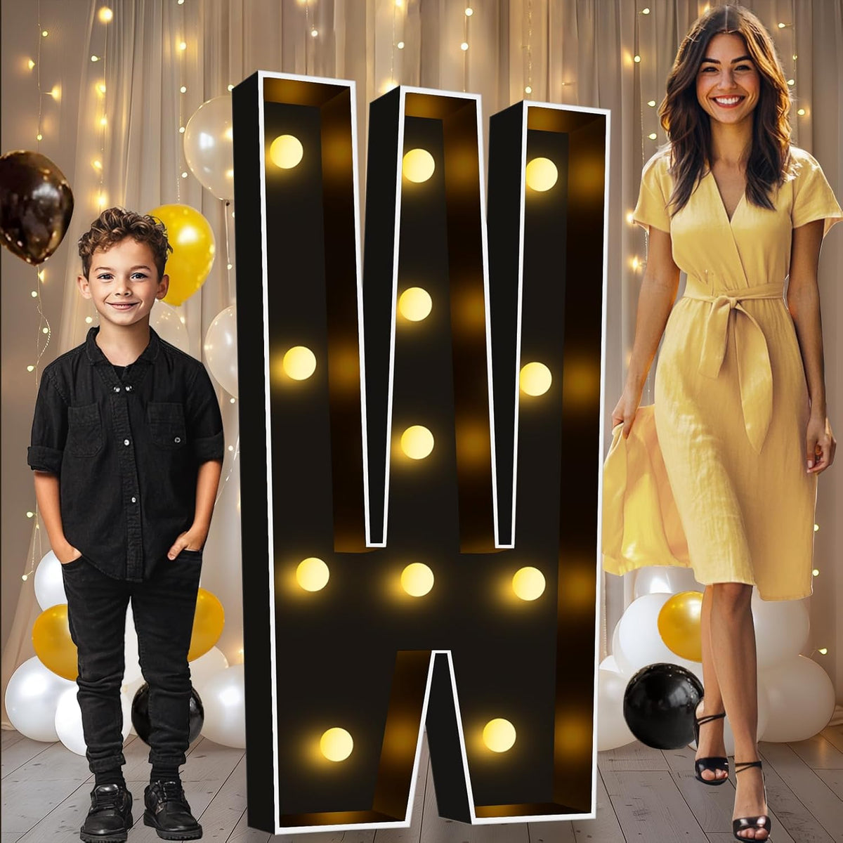 Pooqla 4 FT Marquee Light Up Letters, Black Marquee Letter Lights 4 Feet Tall for Birthday