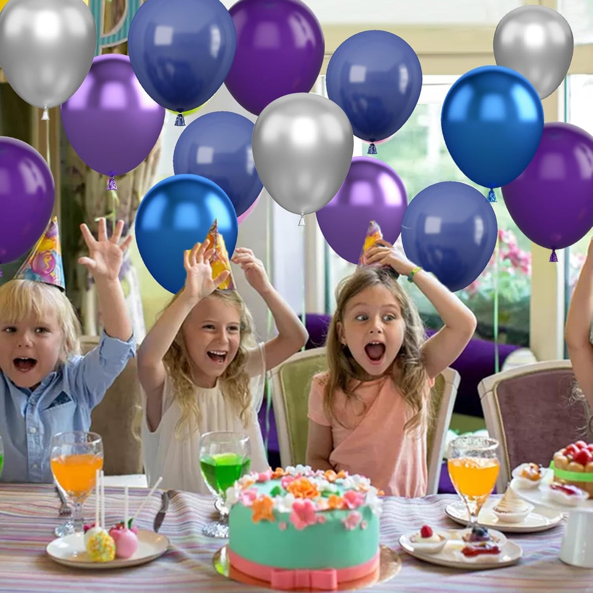 Purple and Blue Balloon Set, 50 PCS 10 Inch Space Theme Party Supplies, Navy Blue Purple Silver