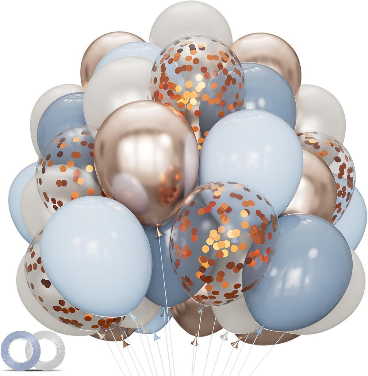 68Pcs Dusty Blue and Champagne Gold Balloons 12 Inch Sand White Pastel Baby Blue Confetti Balloon
