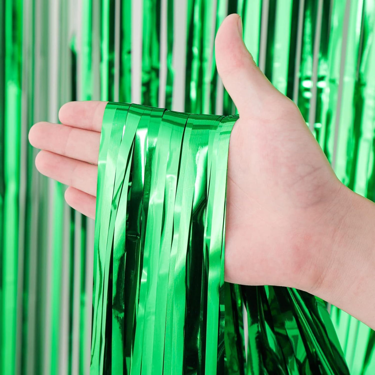 2 Pack Green Foil Fringe Backdrop Curtains, Tinsel Streamers Birthday Party Decorations, Fringe