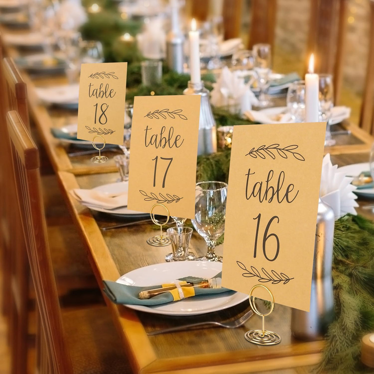 Wedding Table Numbers 1-25, 25 Karft Cards with 25 Gold Holders, 1 Set of 25 Table Numbers for