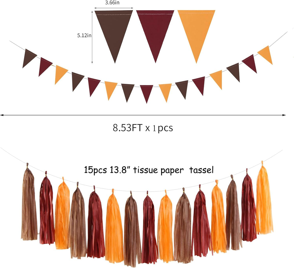 Brown Burgundy Orange Party-Decorations - 23pcs Fall Autumn Thanksgiving Harvest Paper Tissue Pom
