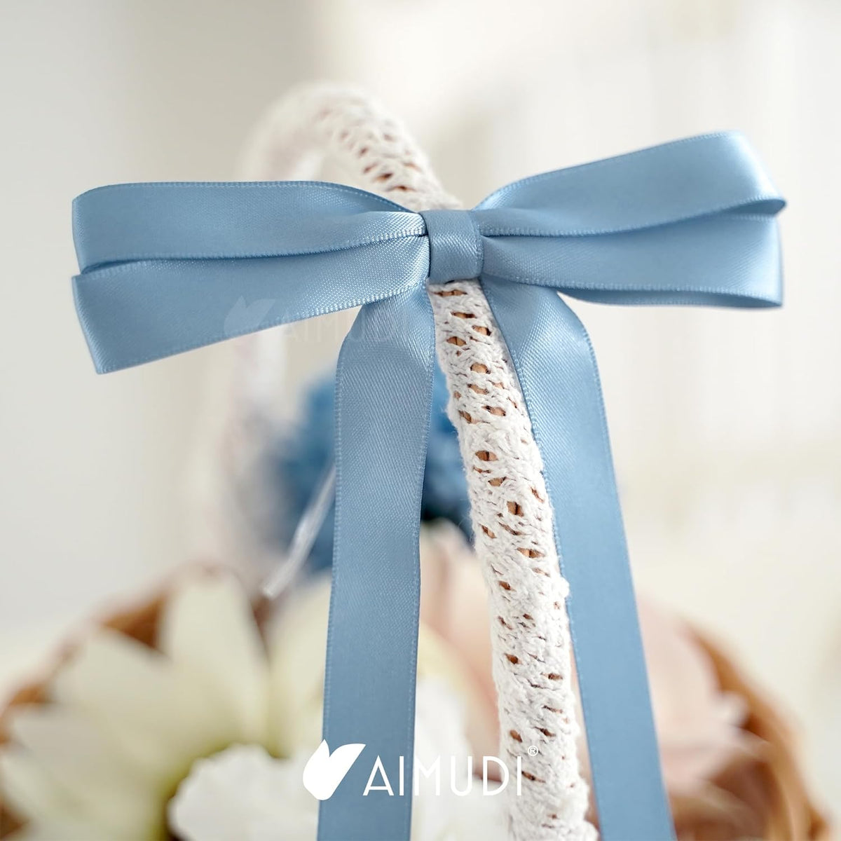 AIMUDI Dusty Blue Bows 5 × 10" Satin Bows for Gift Wrapping Twist Tie Bows Premade Ribbon Bows for