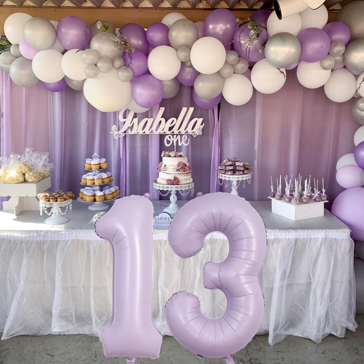 Number Balloons 13 Pastel Purple, 40 Inch Lavender Mylar Foil Number 1 & 3 Balloons for Girls 13th