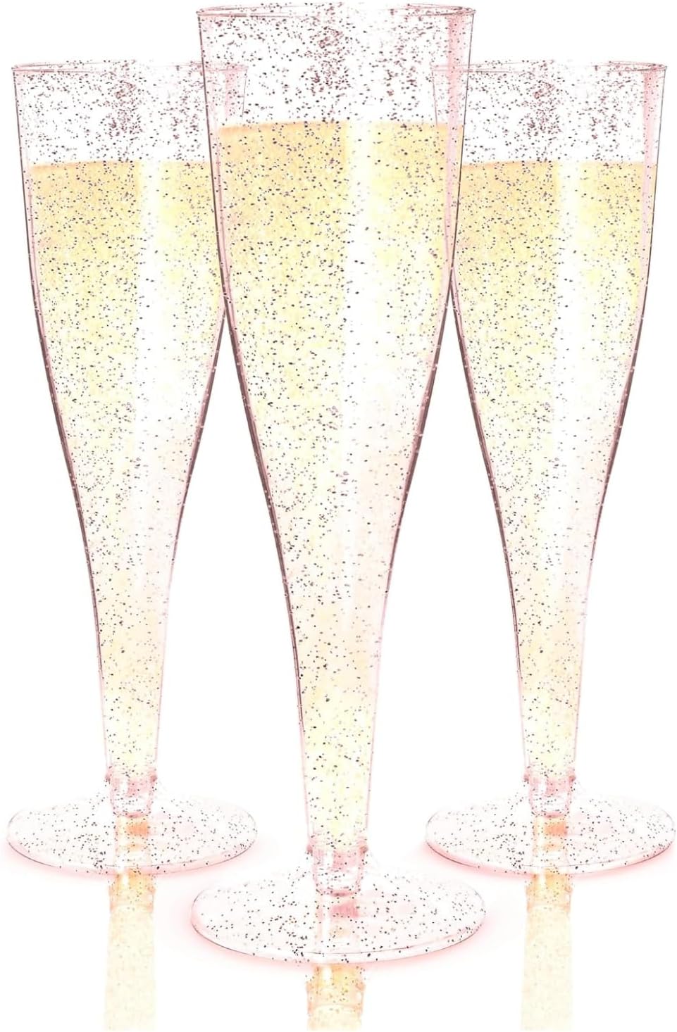 Prestee 24 Piece Plastic Champagne Flutes - 4.5 oz Plastic Wine Glasses with Rose Gold Glitter