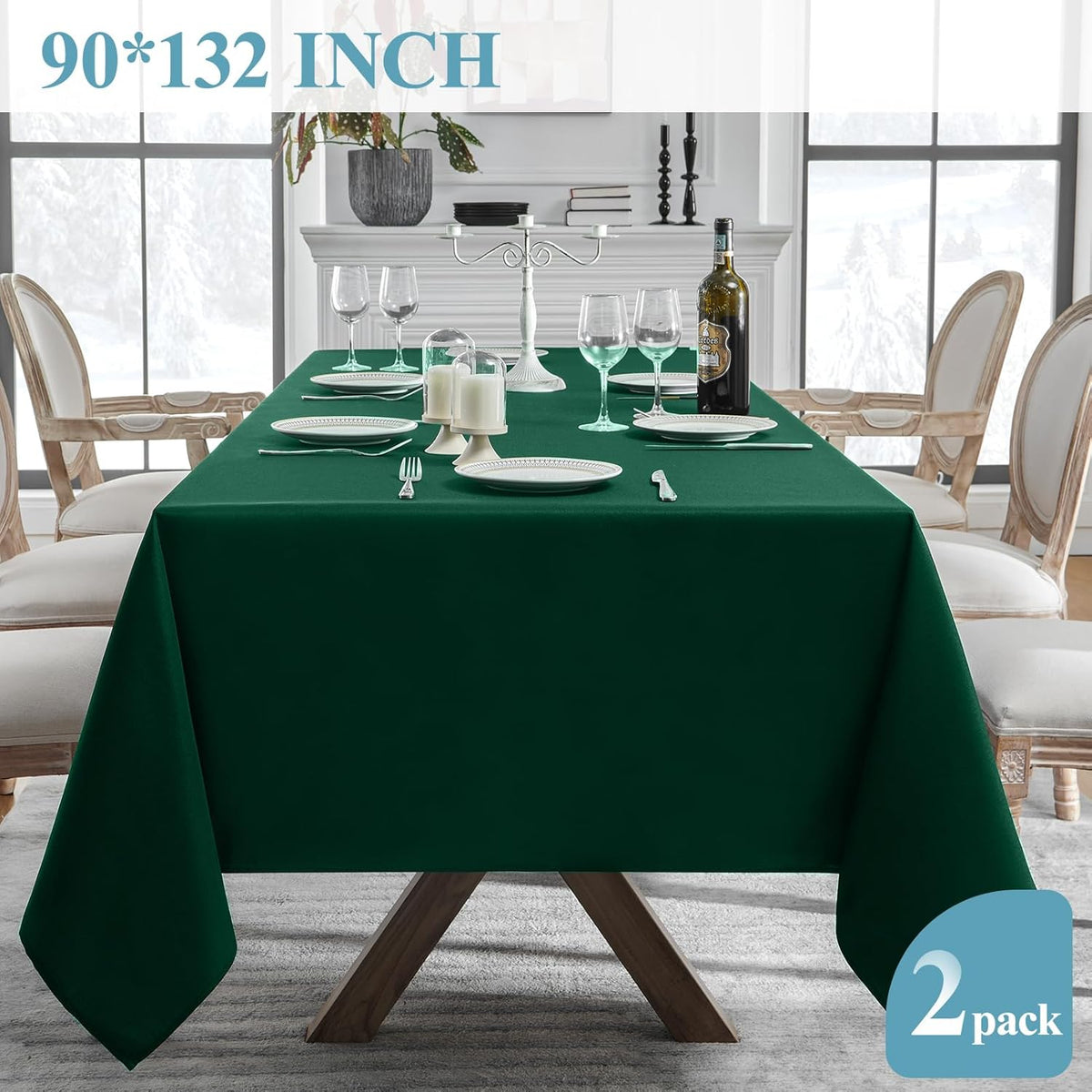 VidaFete 2 Pack 90 * 132inch Rectangle Table Cloth Polyester, Stain Wrinkle Resistant Polyester