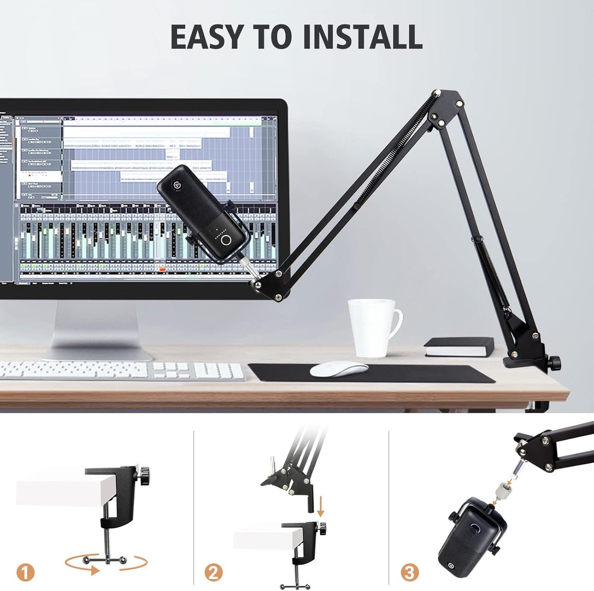 For Elgato Wave 3 Boom Arm Microphone Stand, Professional Mic Boom Arm Mic Stand Compatible with