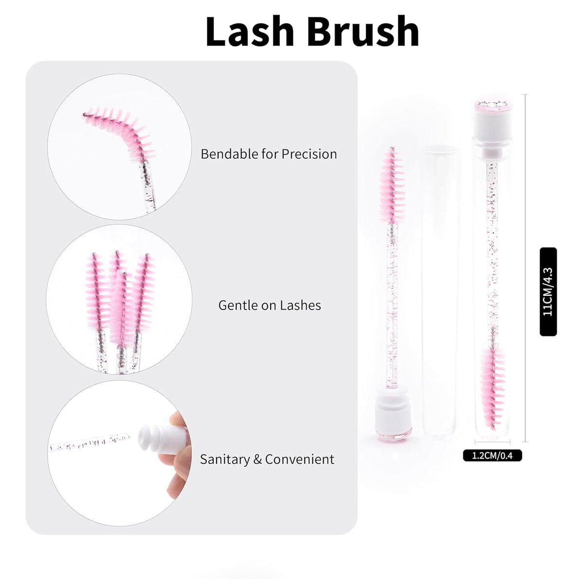 i-Laesh 20Pcs Diamond Foil Gold Pink Disposable Mascara Wands with Tube - Spoolies for Eyelash
