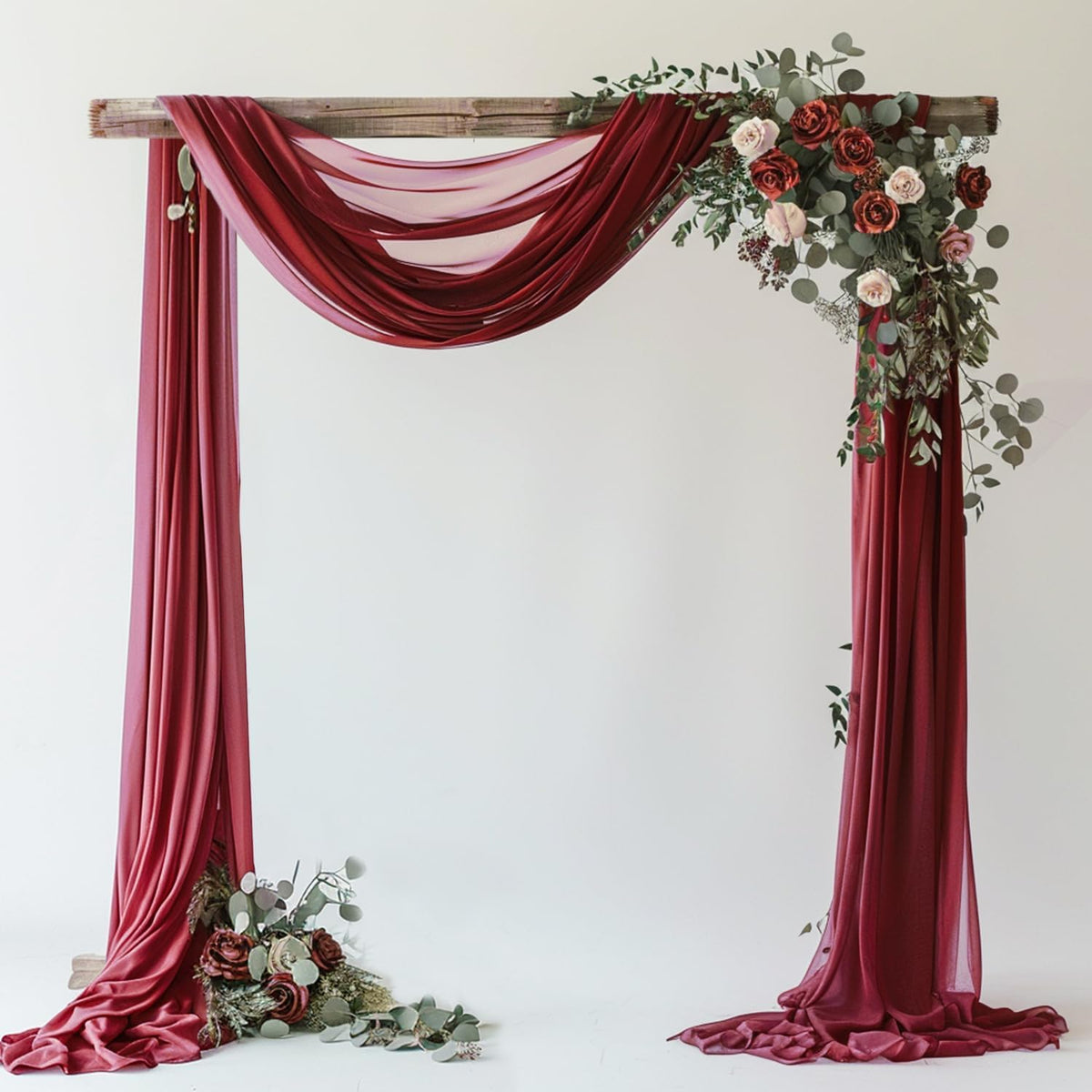 Wokceer Wedding Arch Draping Fabric - 28.7" x 20FT Burgundy Sheer Drapes Backdrop for Wedding