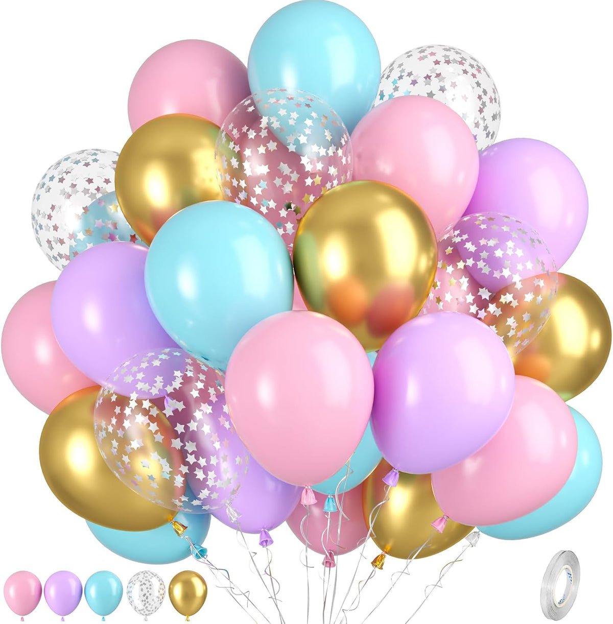 Pink Blue Gold Balloons, 50pcs Pink Blue Purple Balloons, Gold Macaron Pink Purple Teal Balloon