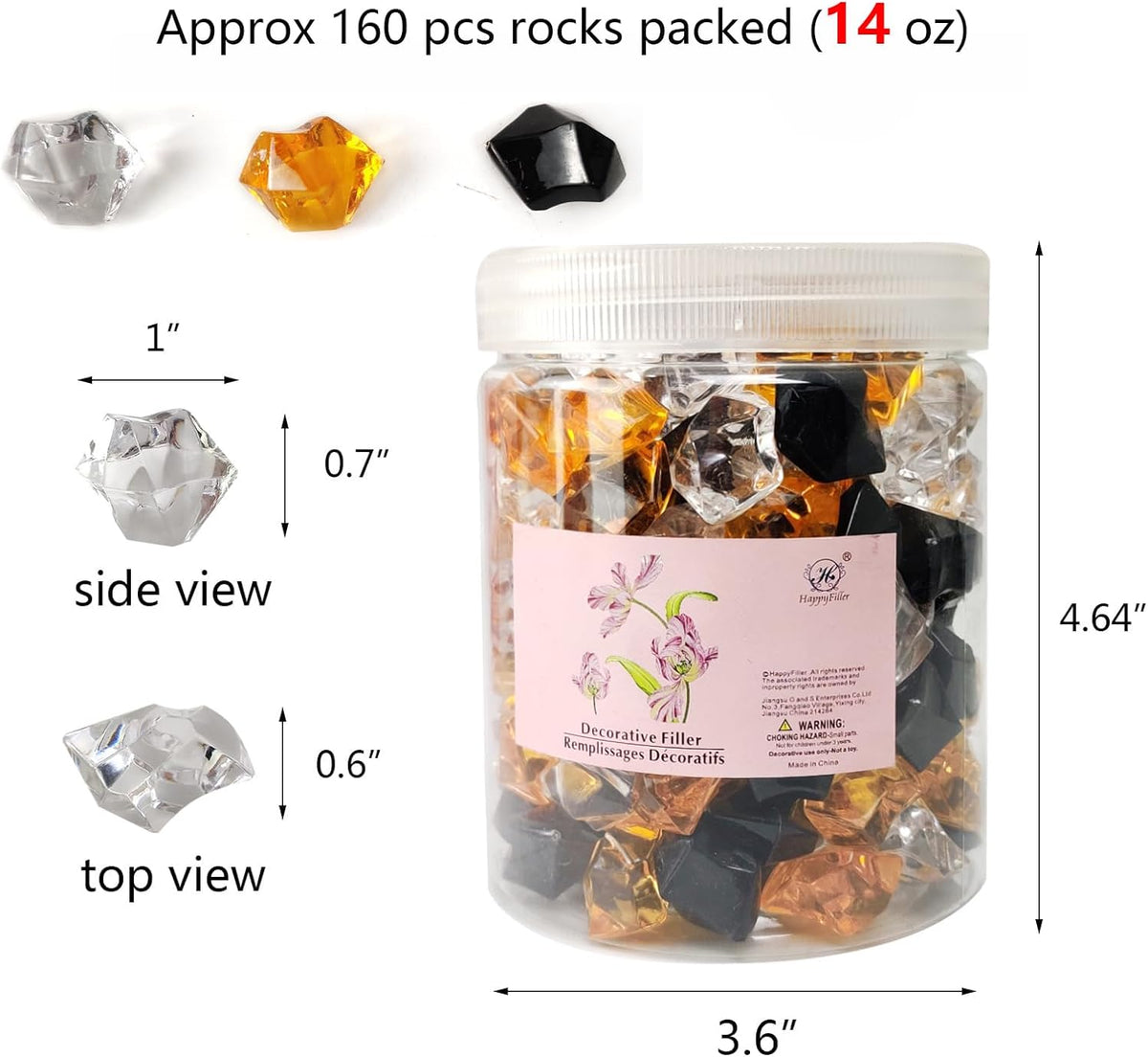 HappyFiller Halloween Decoration Acrylic Gems Fake Crystal Cubes Jewels Rocks for Vase Fillers