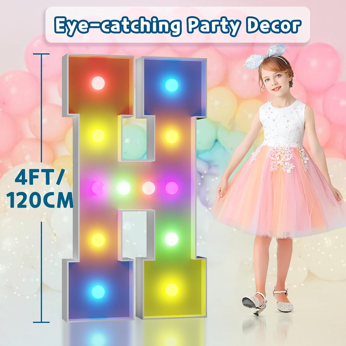 imprsv 4FT Colorful Marquee Light Up Letters H, 18 Colors Large Light up Letters Alphabet Sign with