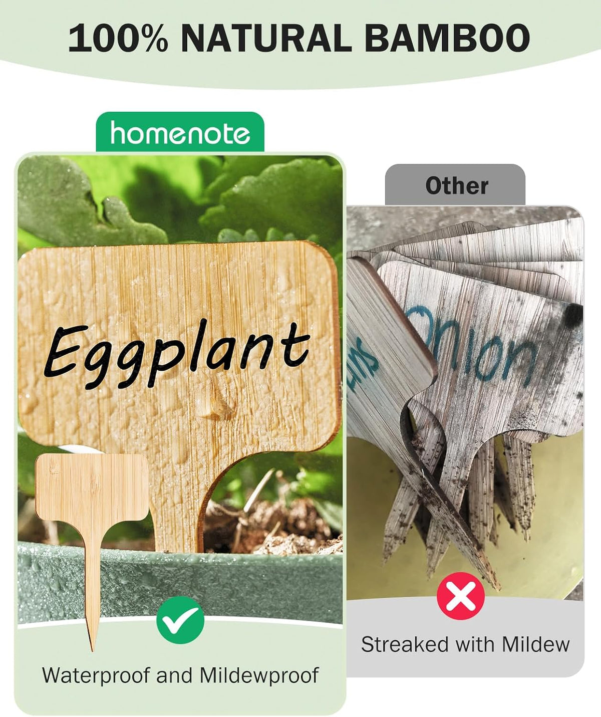 Homenote Bamboo Plant Labels 60Pcs Plant Tags for Seedling T-Type Tags for Plants Outdoor Garden
