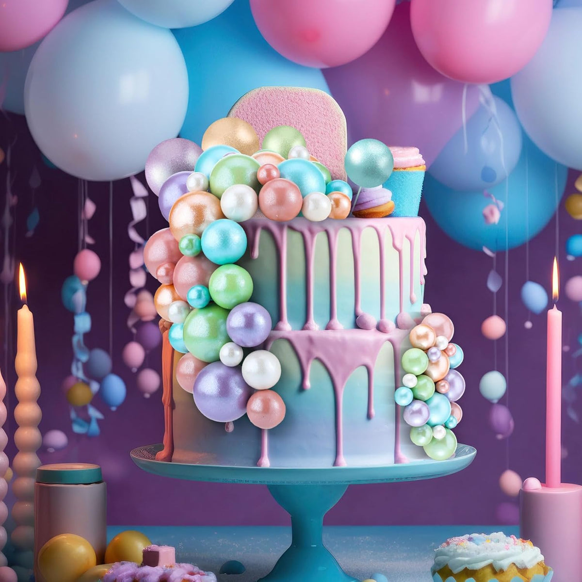 108 Pcs Balls Cake Topper DIY Cupcake Insert Foam Balloons for Cake Baking Wedding Anniversary