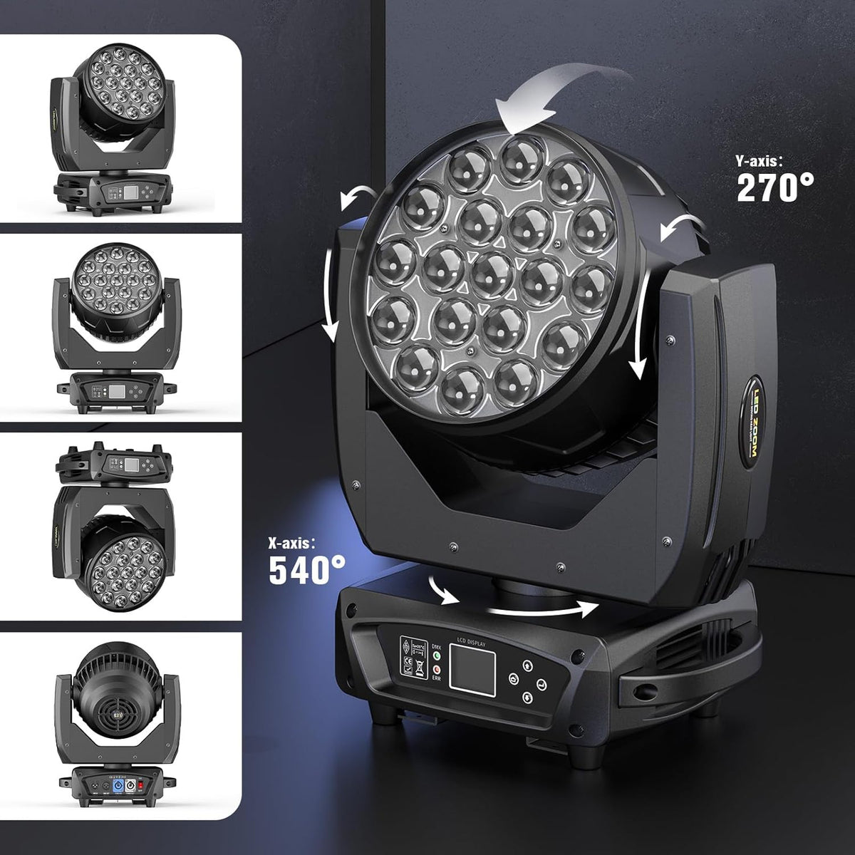 19x10W Moving Head Light Focusing/Beam/Wash/Zoom Effect Stage Lights 4-in-1 LED DMX512 & Sound