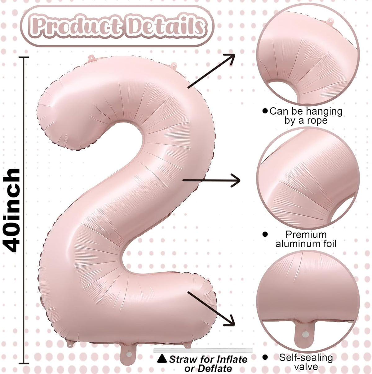 Pastel Pink 20 Balloon Number for Girls, 40'' Self Inflating Number 20 Balloons, Big Light Blush