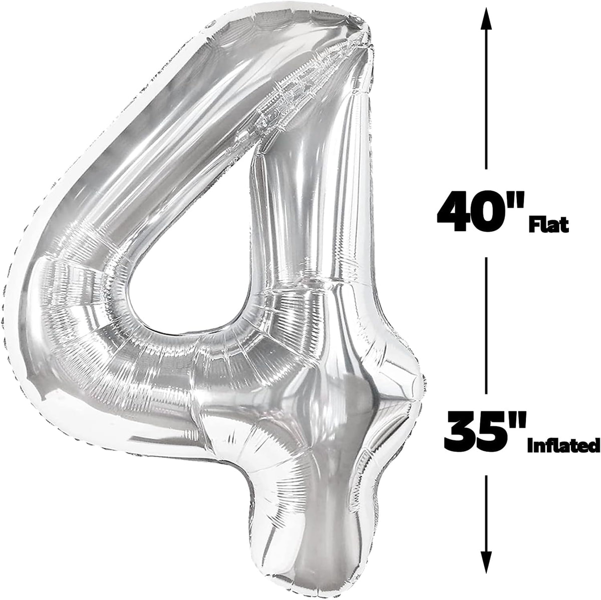 40 Inch Silver Large Number 4 Birthday Balloon, Giant Number Four 14 24 34 40 44 Balloons, Foil