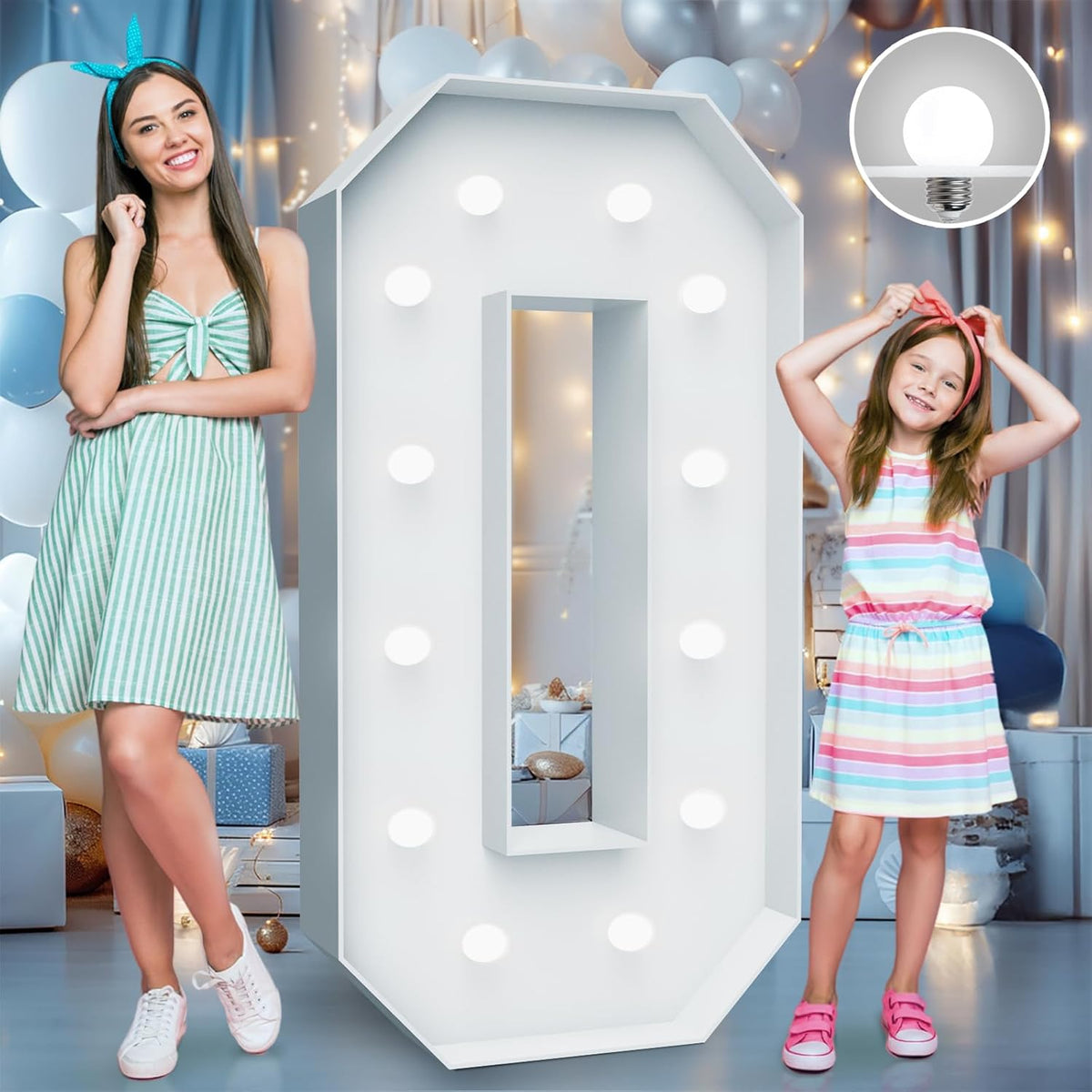 4FT Marquee Light Up Numbers - Cool White Light Up Numbers 0 with Fixed Water Bag, Party Decoration