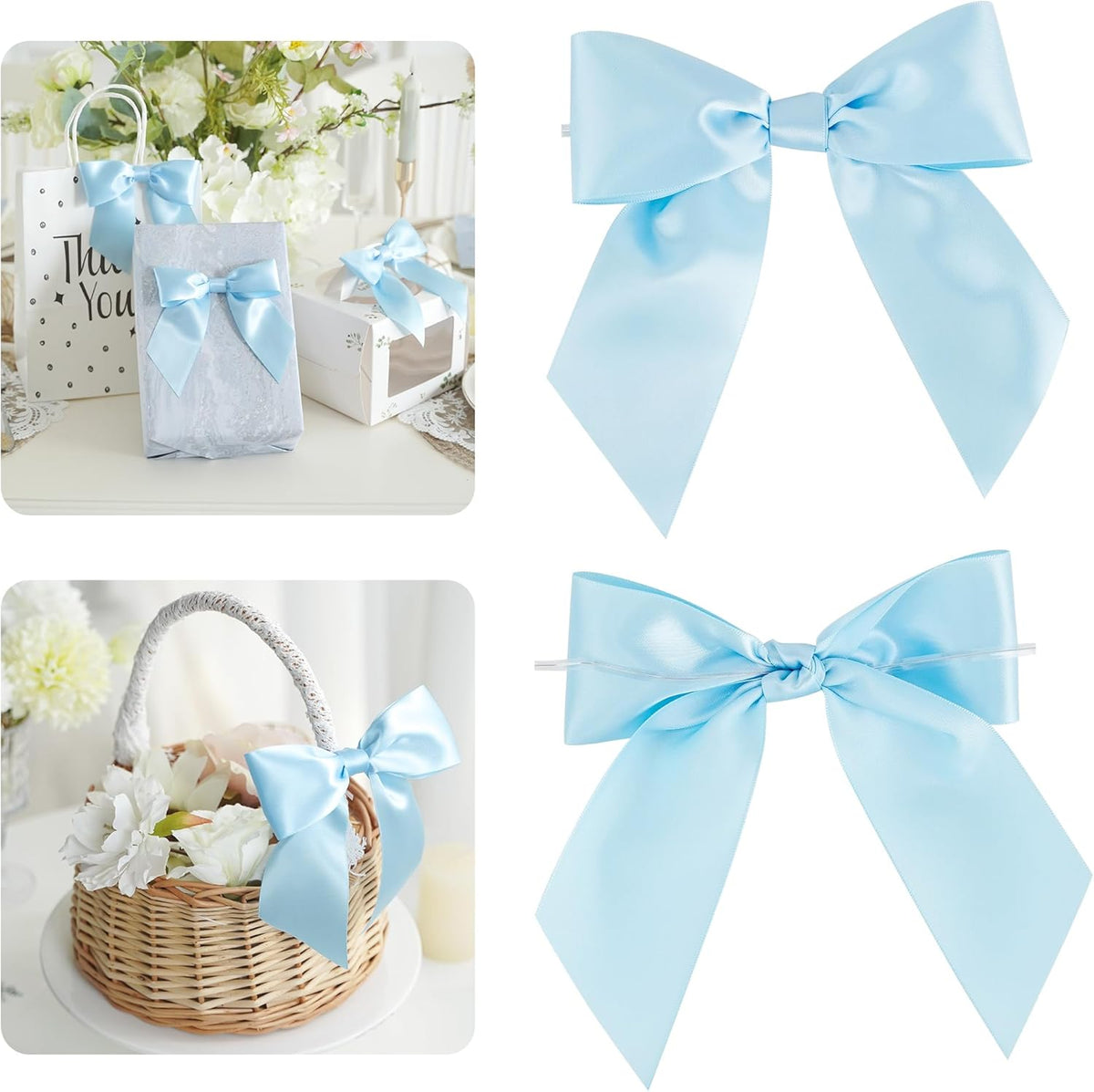 AIMUDI Baby Blue Satin Bows 5.5" Bows for Gift Wrapping Satin Twist Tie Bows Premade Ribbon Bows