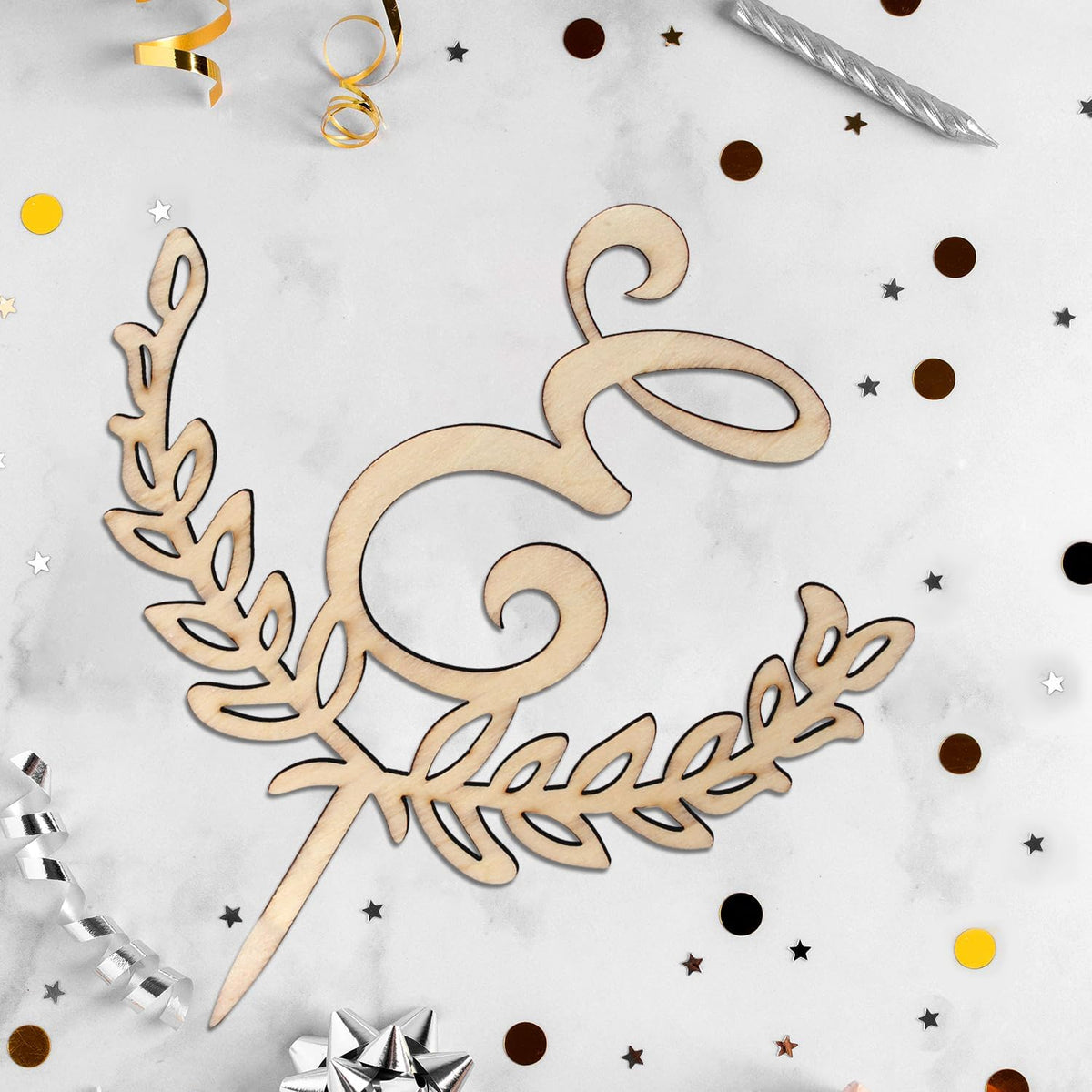 LINGTEER Personalized Inital Letter E Wooden Cake Topper Perfect for Birthday Rustic Wedding