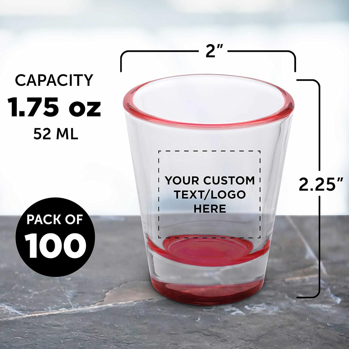 Custom Shot Glasses 1.75 oz. Set of 100, Personalized Bulk Pack - Great for Wedding Favors