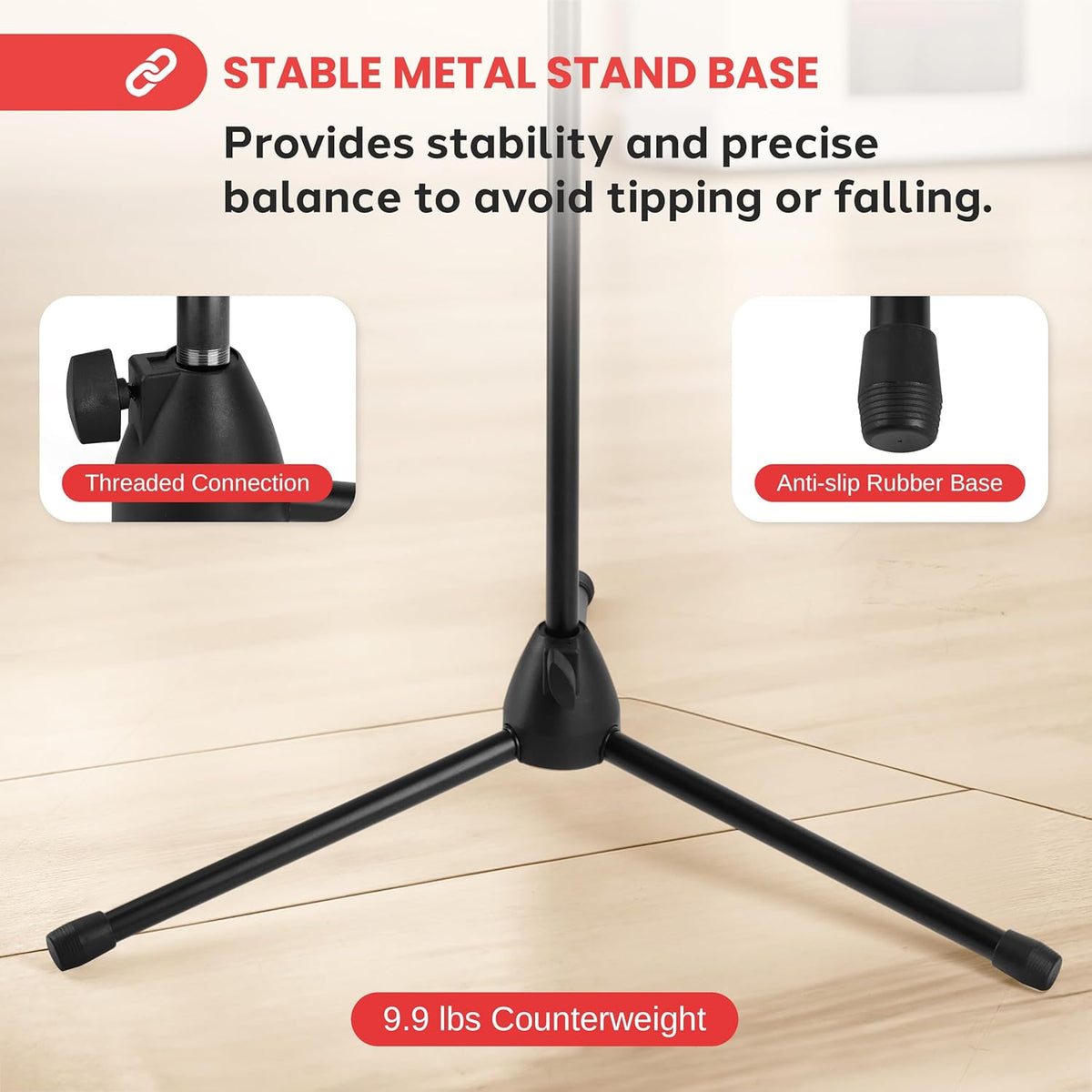 Pyle Tripod Mic Stand, Adjustable Gooseneck Microphone Stand, Sturdy Build, Non-Slip Rubber Feet