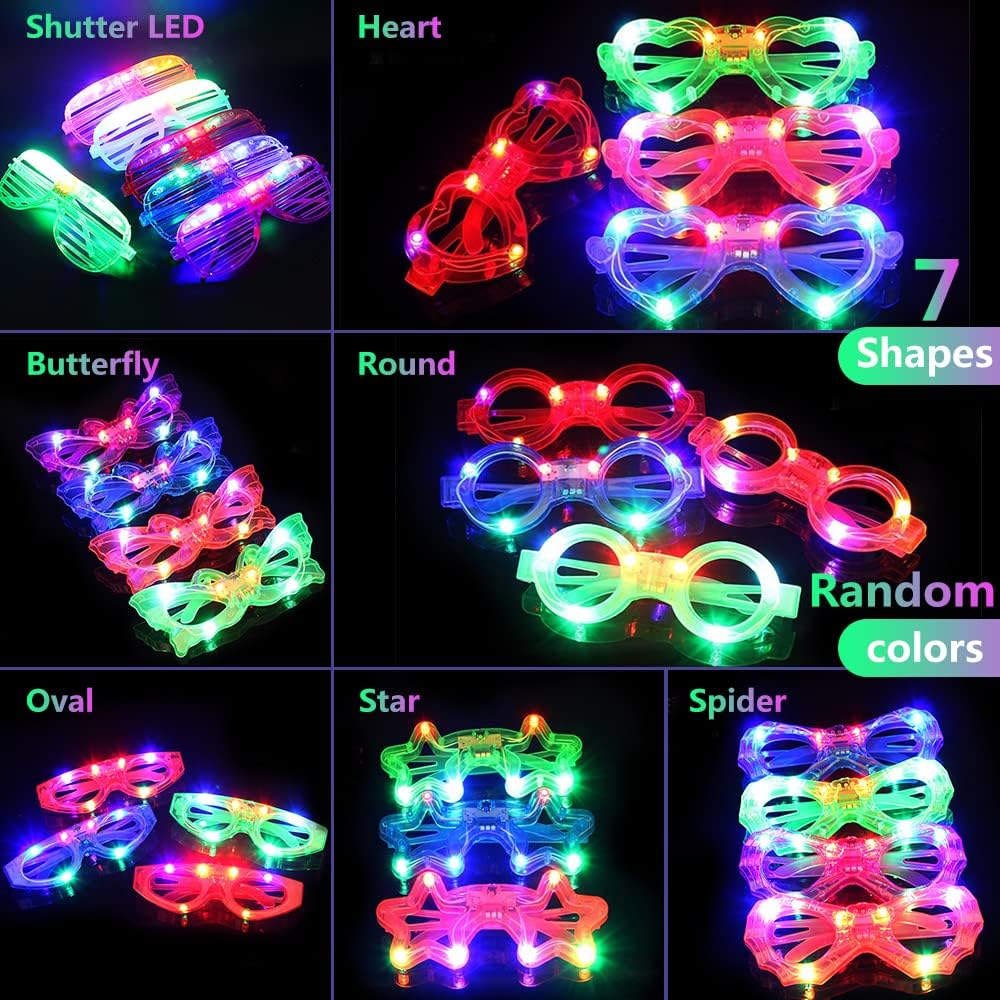 21 Pcs LED Glasses 7 shapes 6 LED Glow In The Dark Party Supplies Favor for Kids Adults shutter